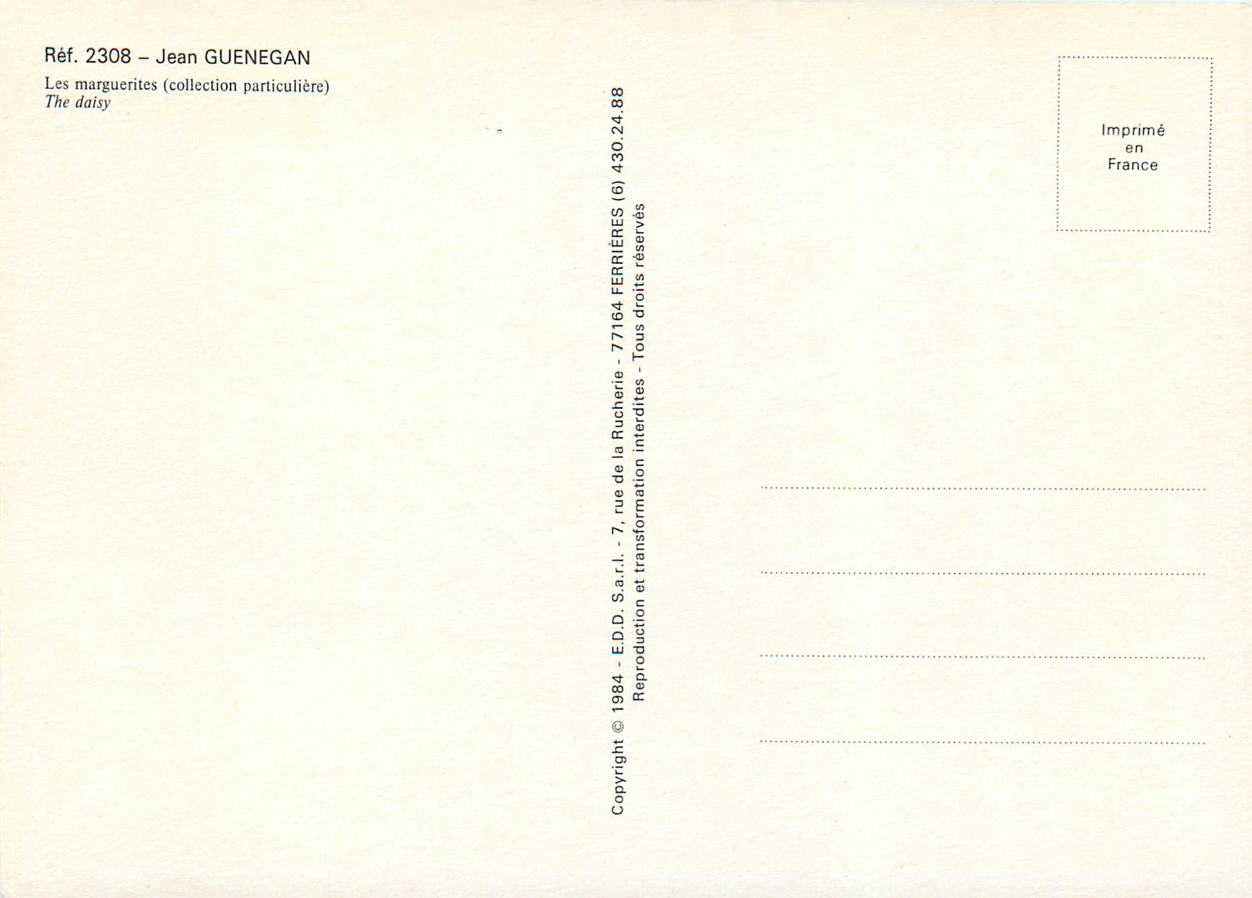 CPM Jean Guenegan Les marguerites  — Verso