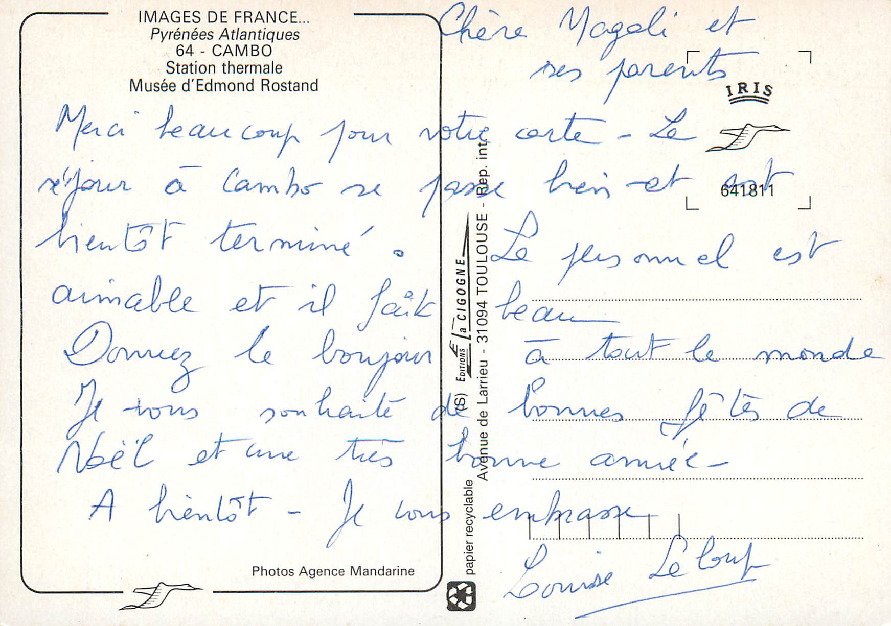 CPM Cambo Station Thermale Musee d Edmond Rostand  — Rückseite
