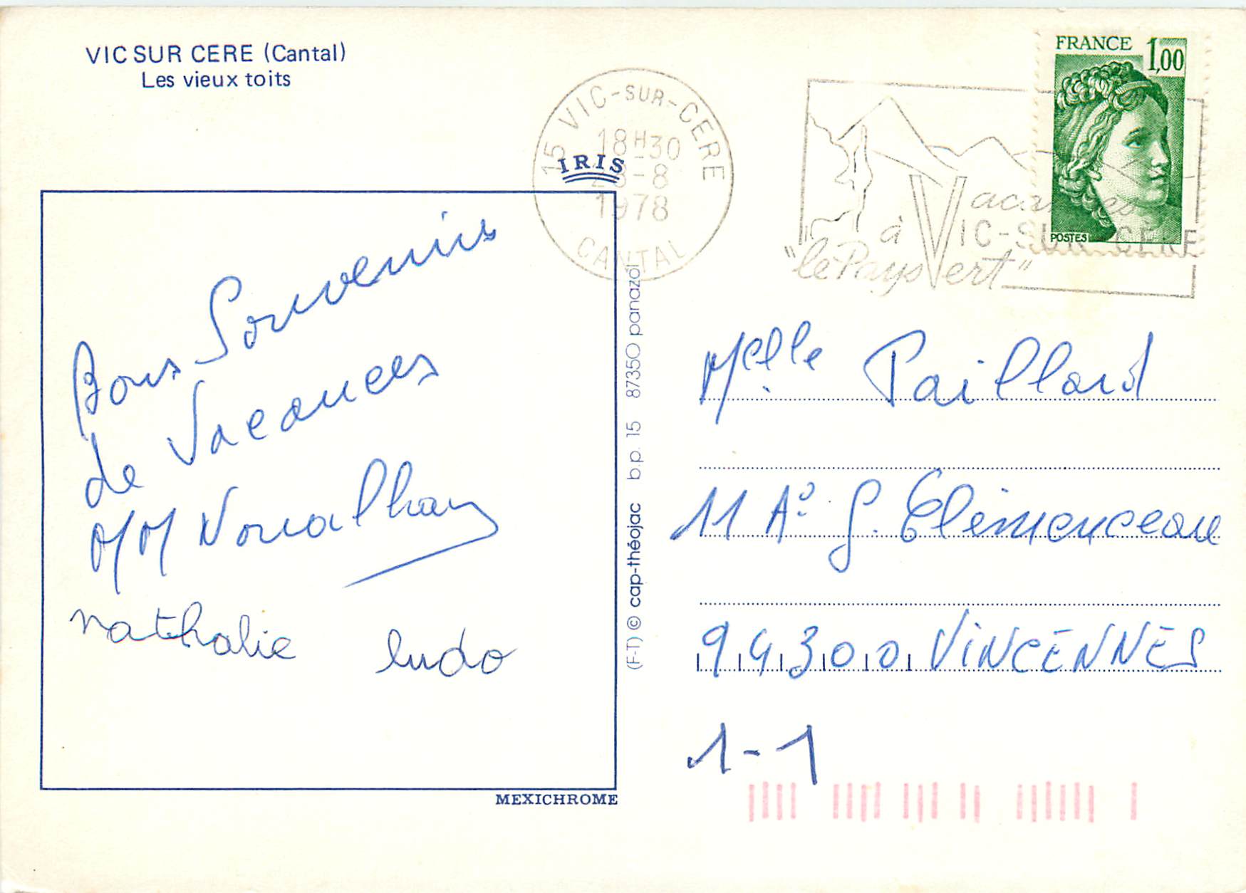CPM Vic sur Cere Cantal Les vieux toits  — Verso