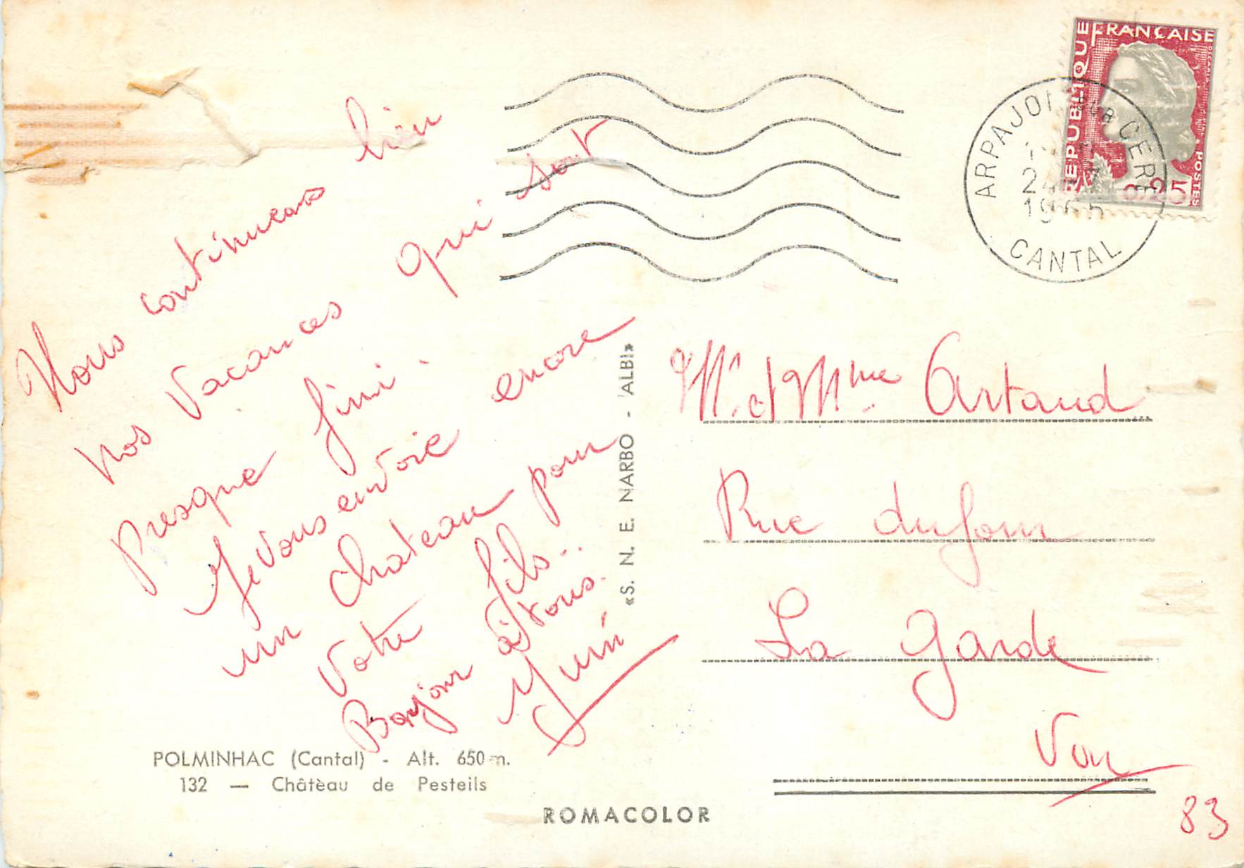CPM Polminhac Cantal Chateau de Pesteils  — Rückseite