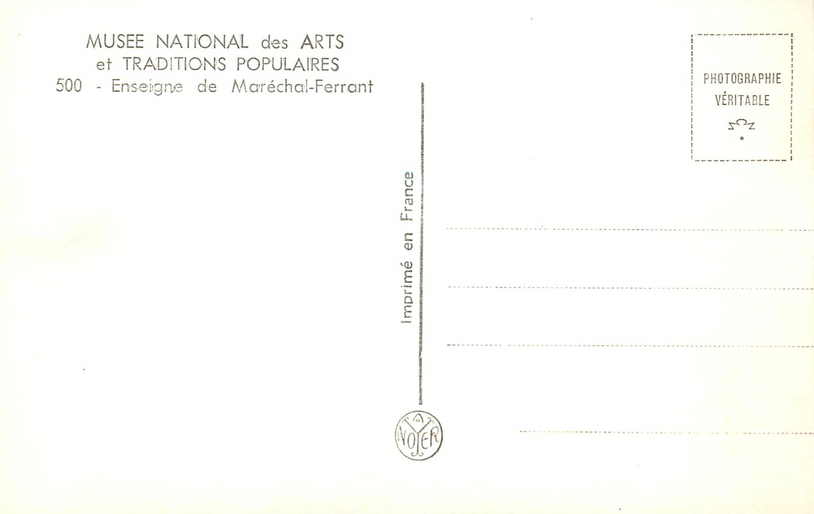 CPM Musee National des Arts et Traditions Populaires Enseigne de Marechal Ferrant  — Rückseite