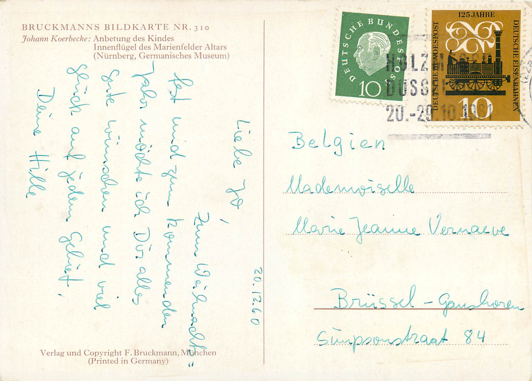 CPM Bruckmann Bildkarte Johann Koerbecke Anbetung des Kindes  — Verso