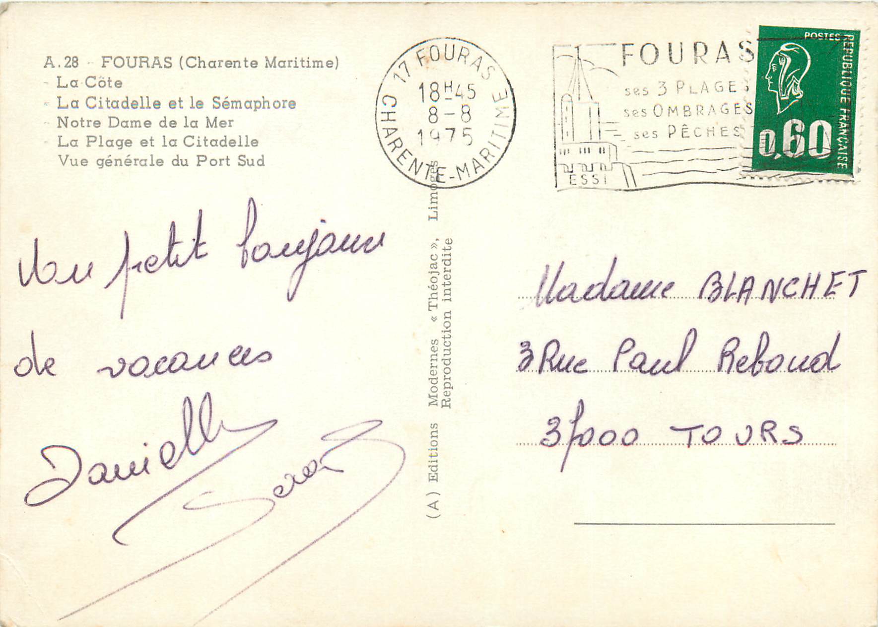 CPM Fouras Charente Maritime La Cote La Citadelle et le Semaphore Notre Dame de la Mer La Plage et la Citadelle  — Back