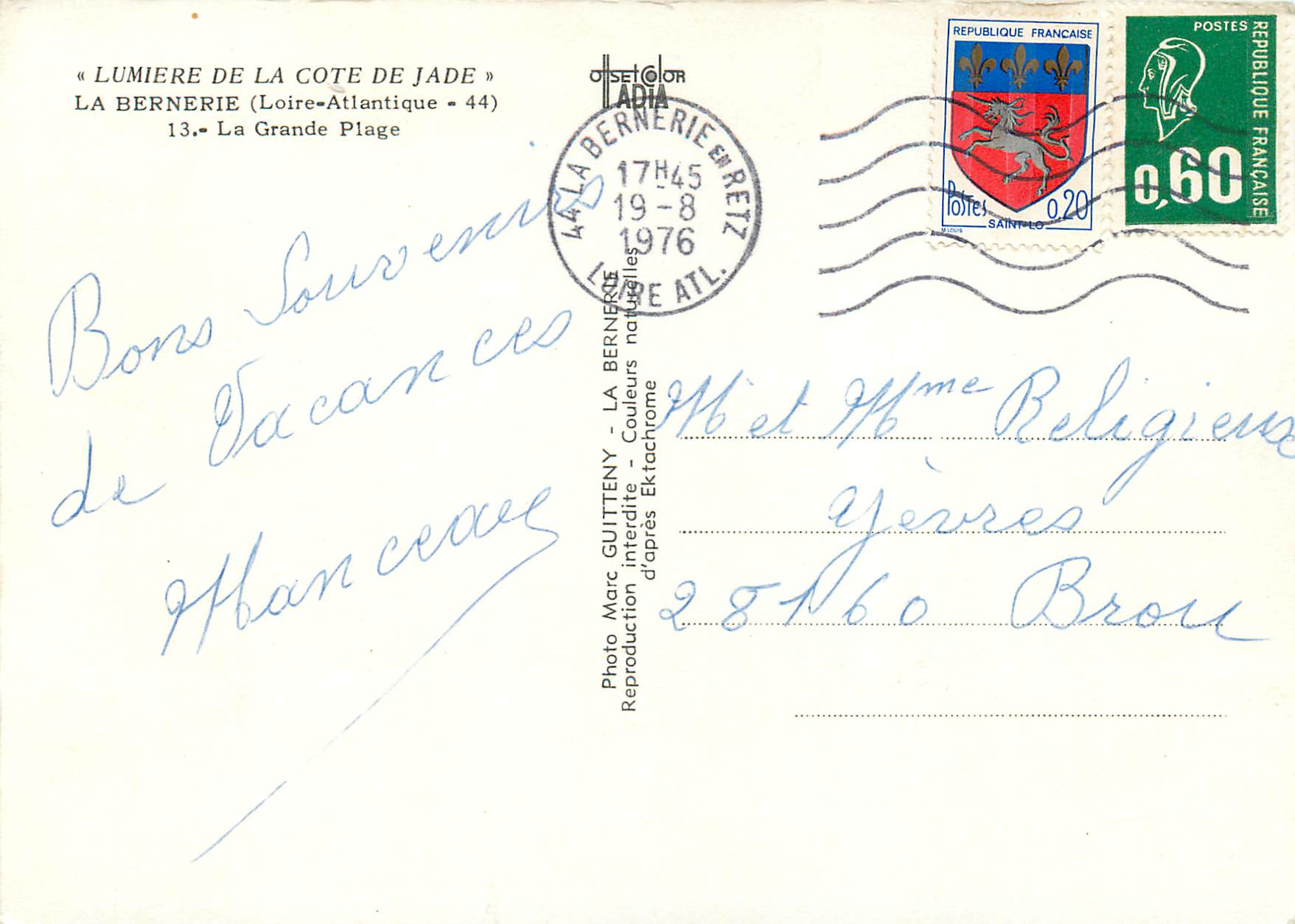 CPM La Bernerie Loire Atlantique La Grande Plage  — Rückseite