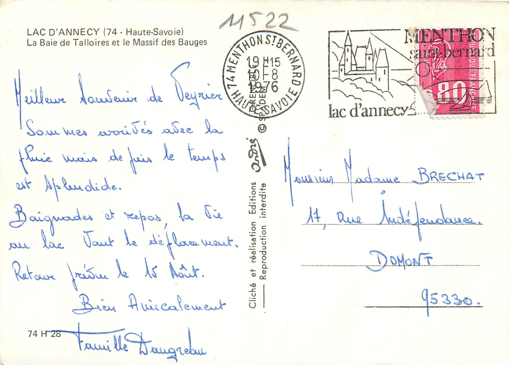 Lac d'Annecy — Baie de Talloires — Éditions interdite — Rückseite