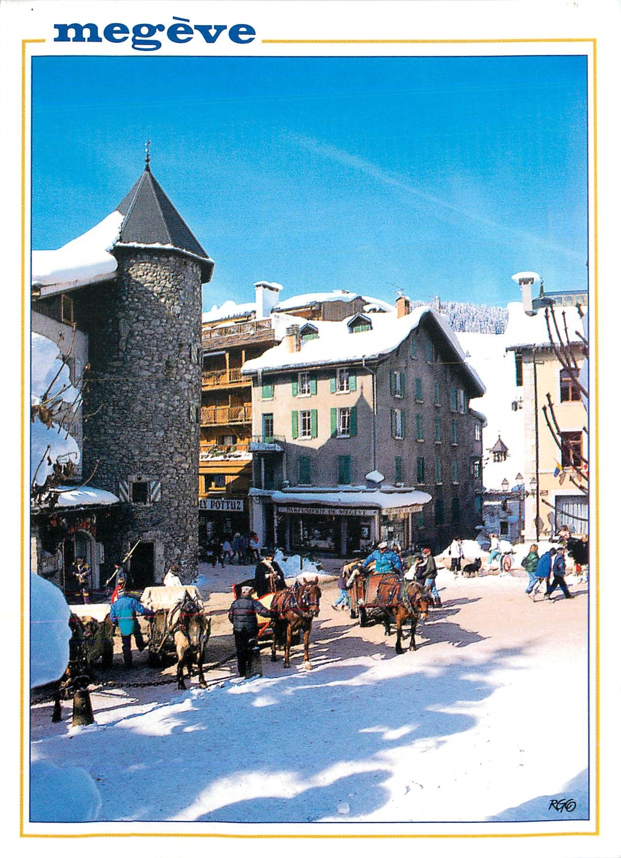 Megève — Vue de la place avec carrioles à chevaux — RGO