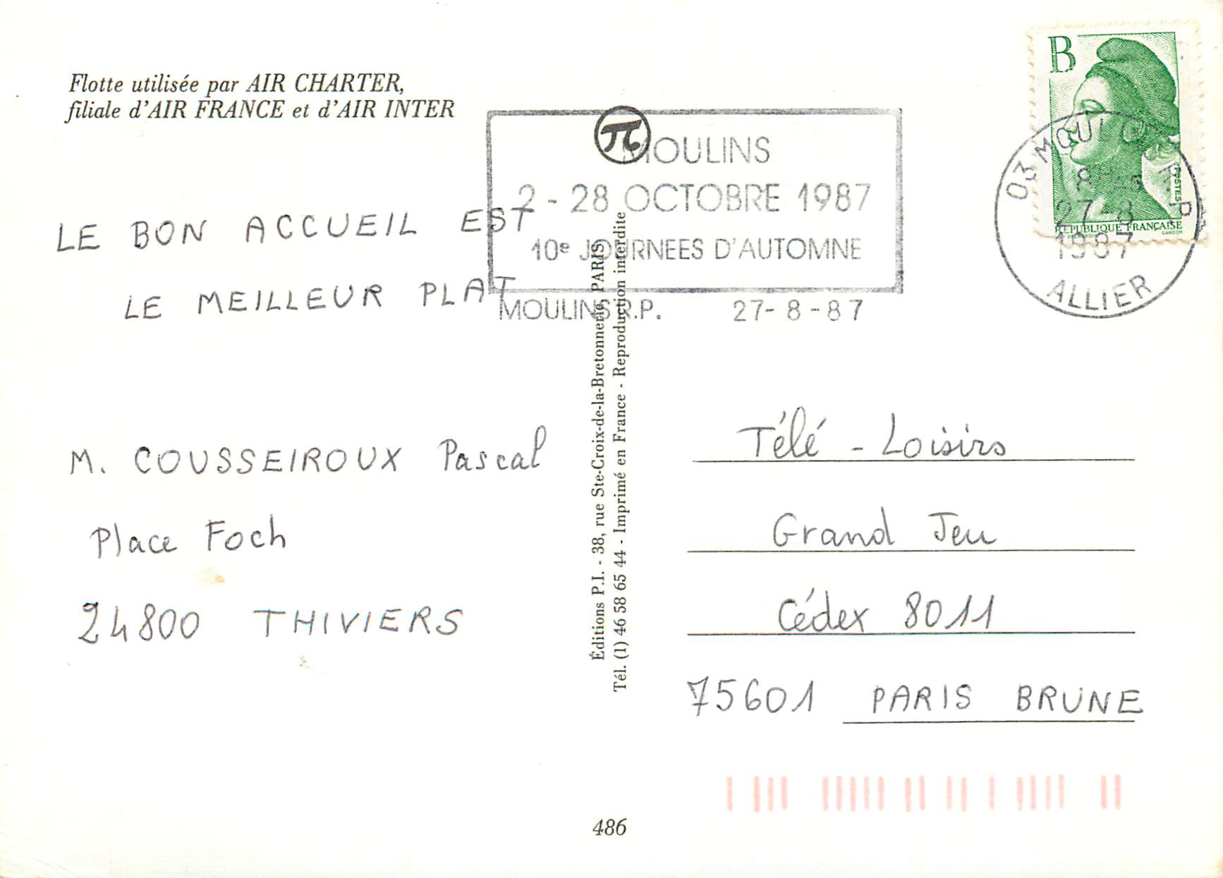 CPM Flotte utilisee par Air Charter filiale d Air France et d Air Inter Aviation — Rückseite