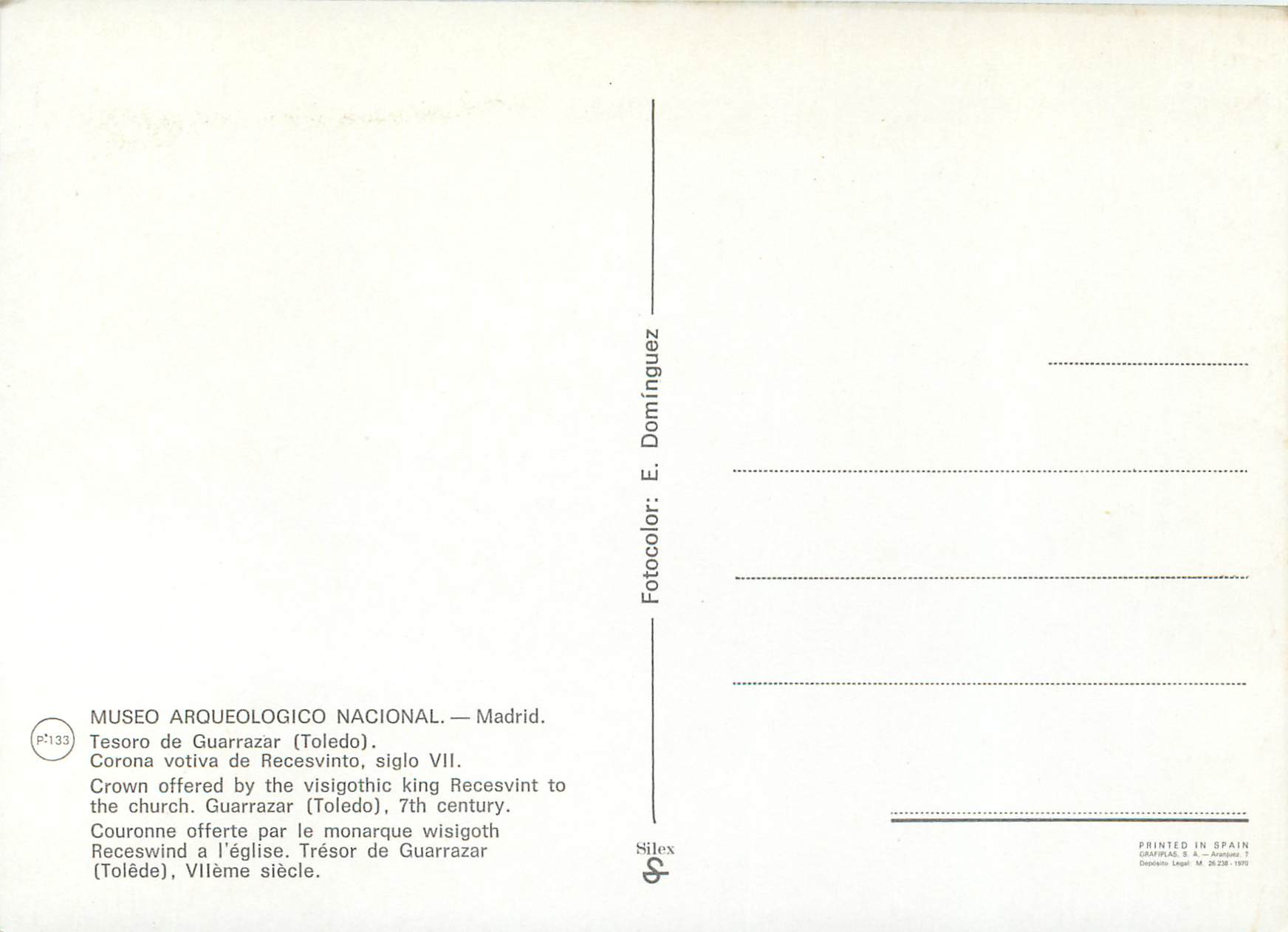 CPM Museo Arquelogico Nacional Madrid Tesoro de Guarazar Toledo  — Rückseite