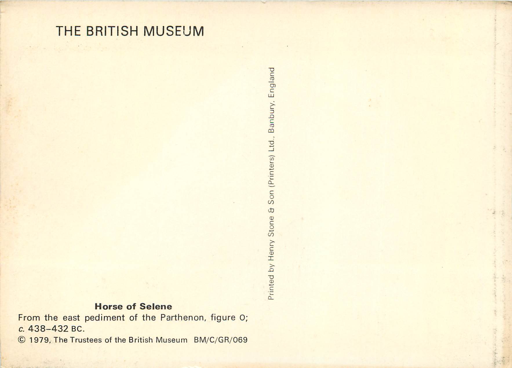 CPM The British Museum Horse of Selene From the east pediment of the Parthenon  — Rückseite