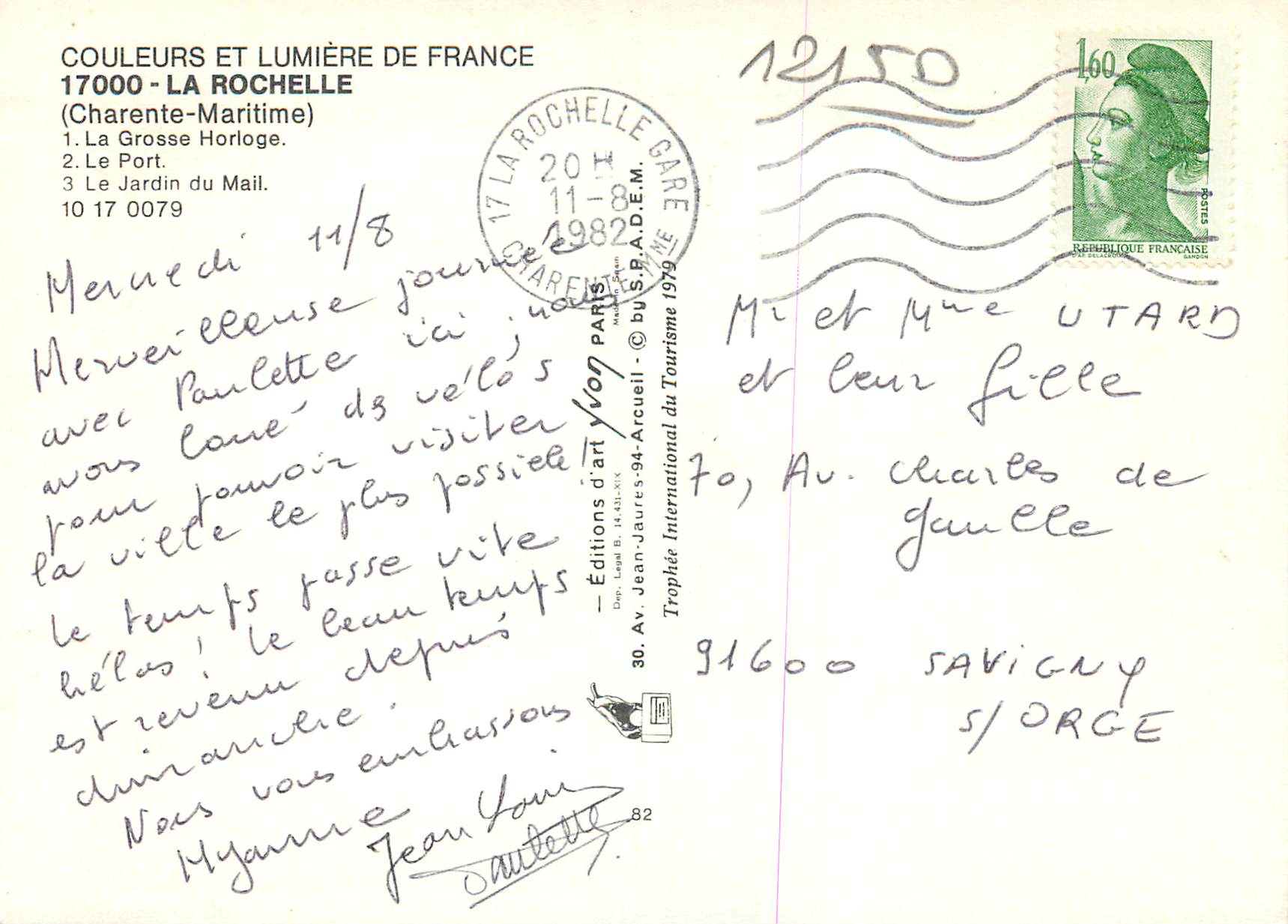 CPM La Rochelle Charente Maritime La Grosse Horloge Le Port Le Jardin du Mail  — Verso