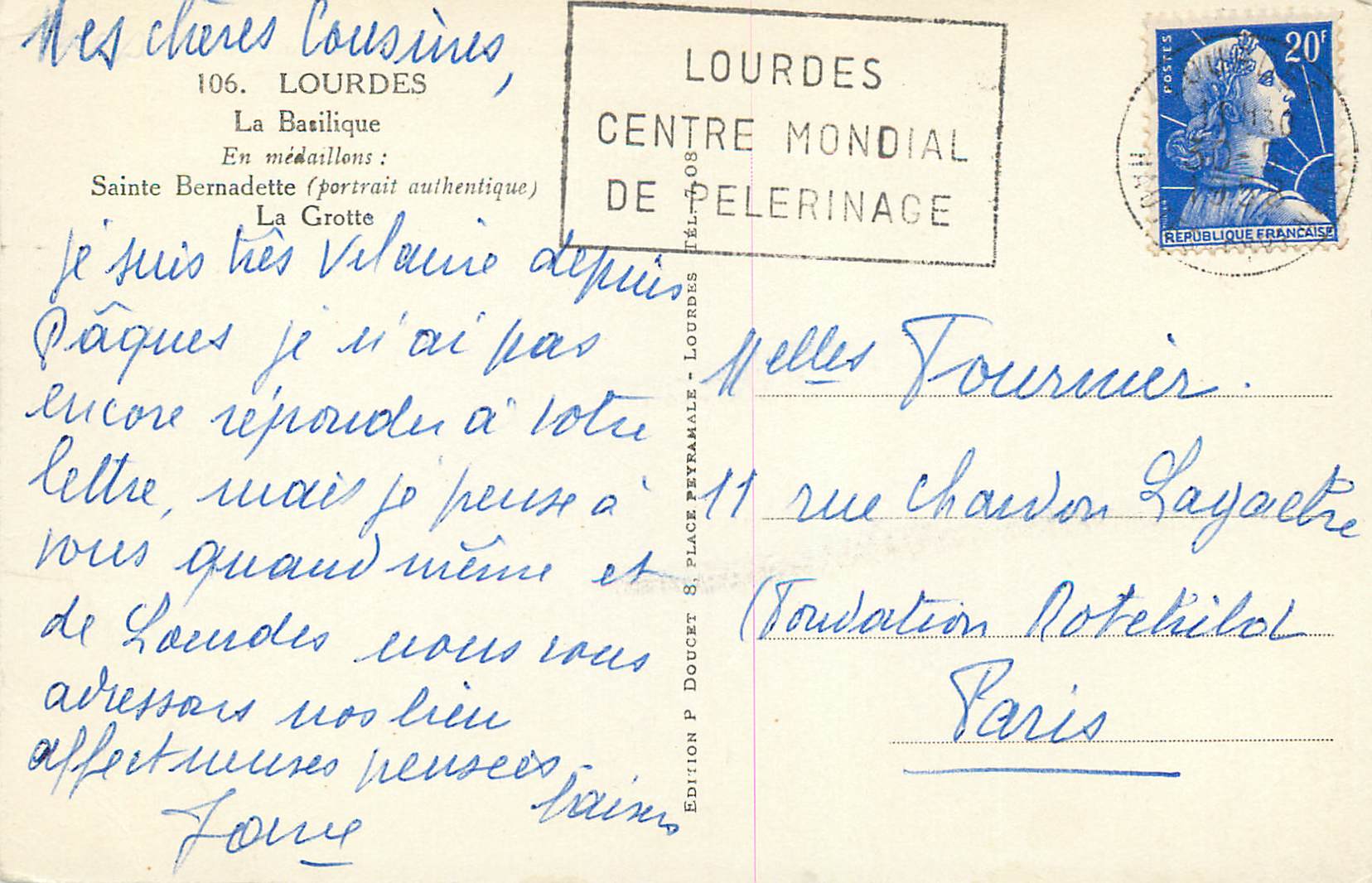 CPM Lourdes La Basilique Sainte Bernadette La Grotte  — Verso