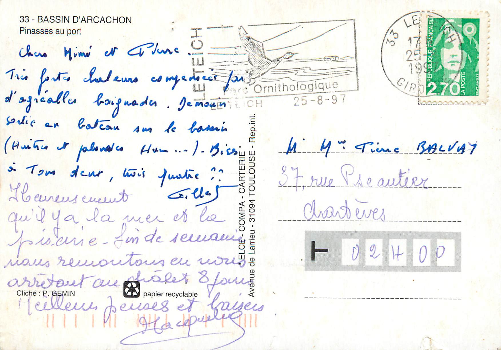 Bassin d'Arcachon — vue de pinasses au port — Élécé — Verso