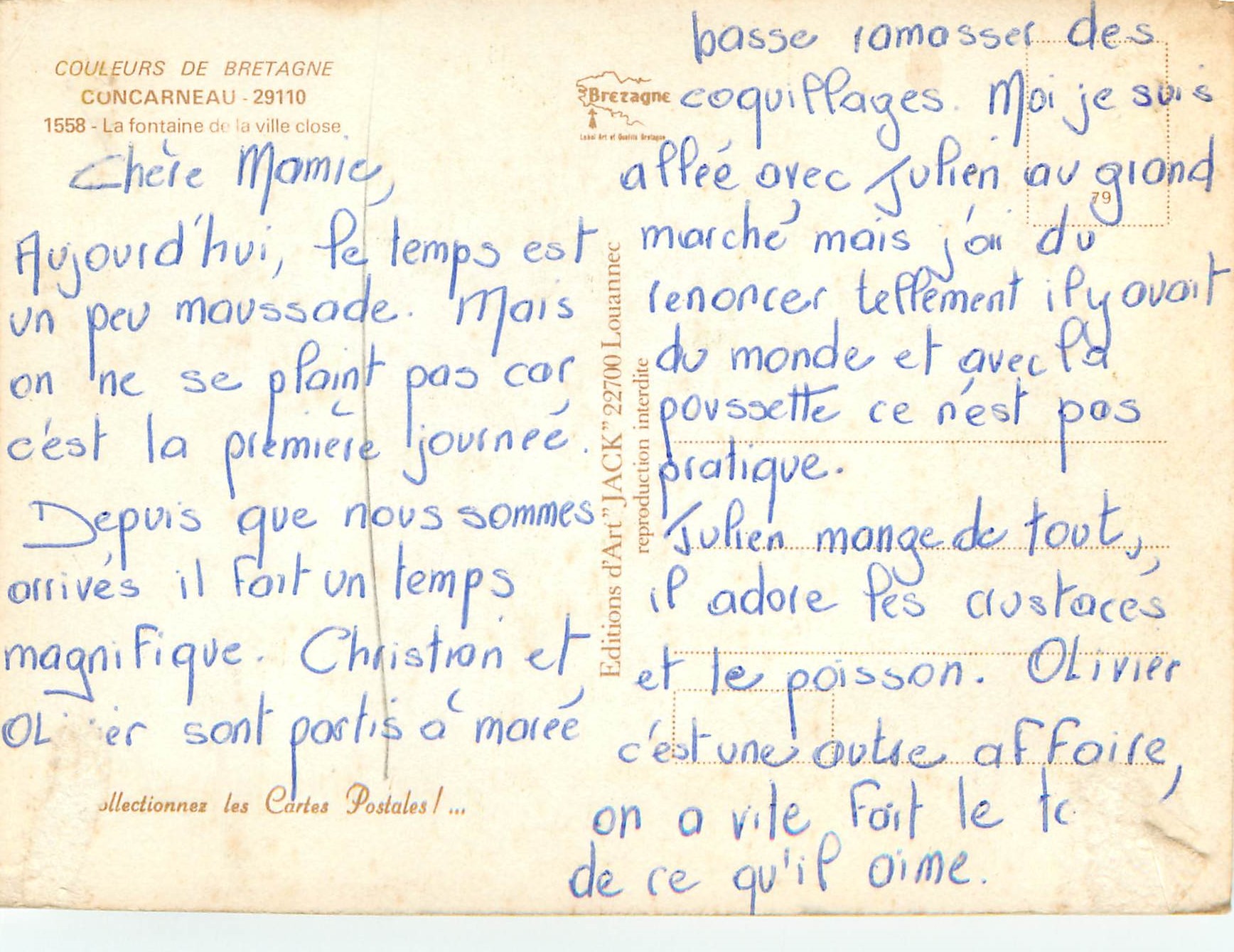 CPM Concarneau La fontaine de la ville close  — Rückseite
