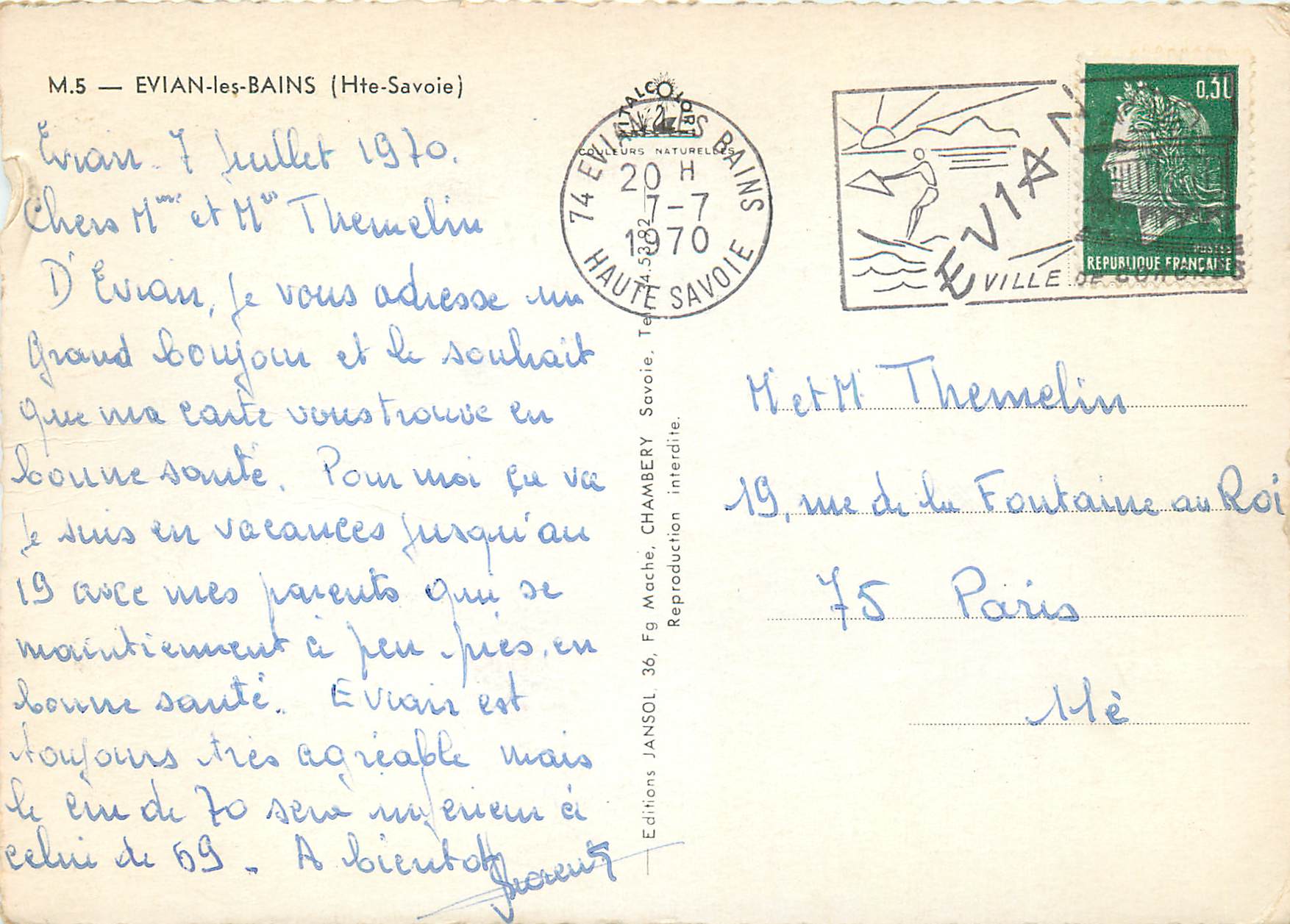 Evian-les-Bains — Panoramablick — Editions Jansol — Rückseite