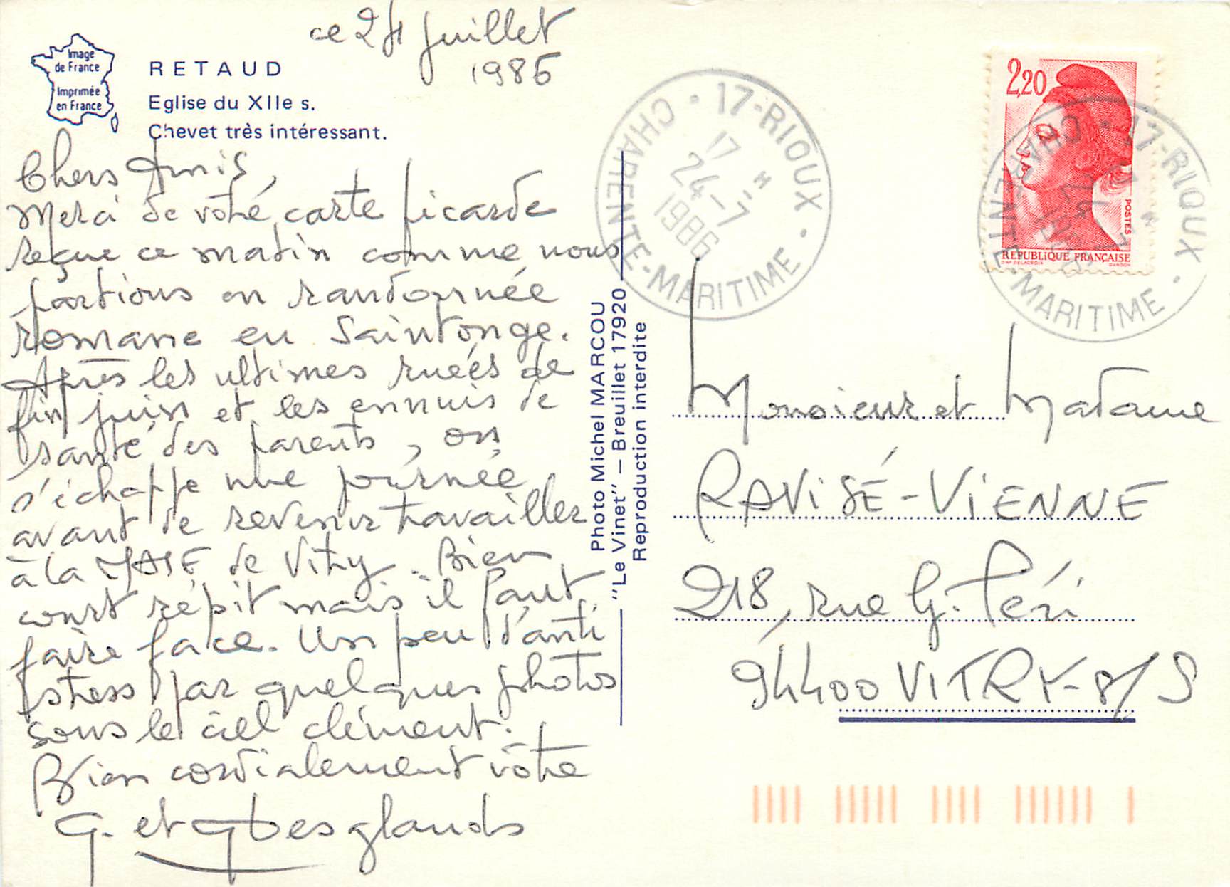 Église du XIIe siècle — Retaud — Photo Michel MARCOU — n°17920 — Verso
