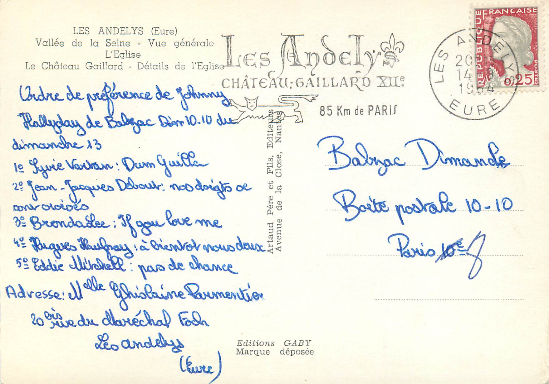 Les Andelys — Vue générale — Éditeur Gaby, Nantes — Verso