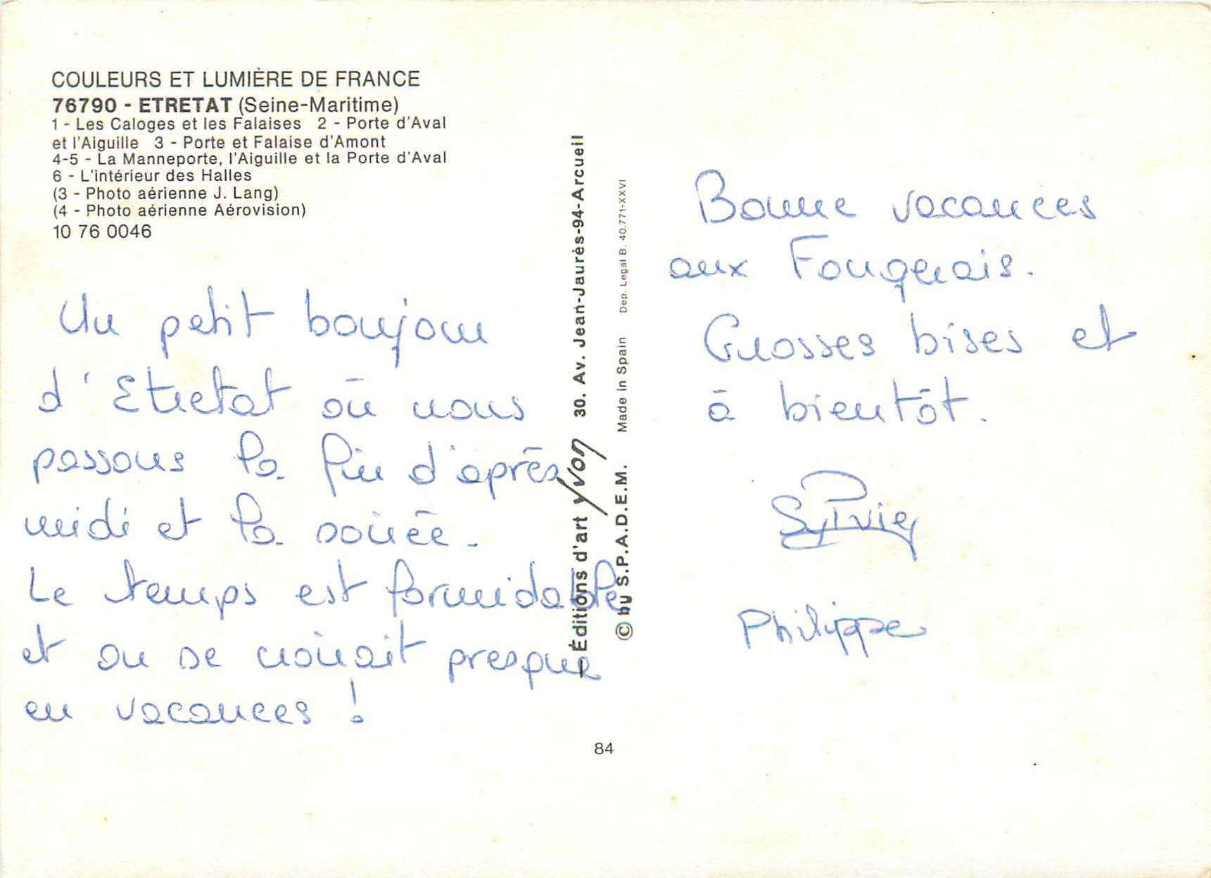 CPM Etretat Seine Maritime Les Caloges et les Falaises  — Rückseite