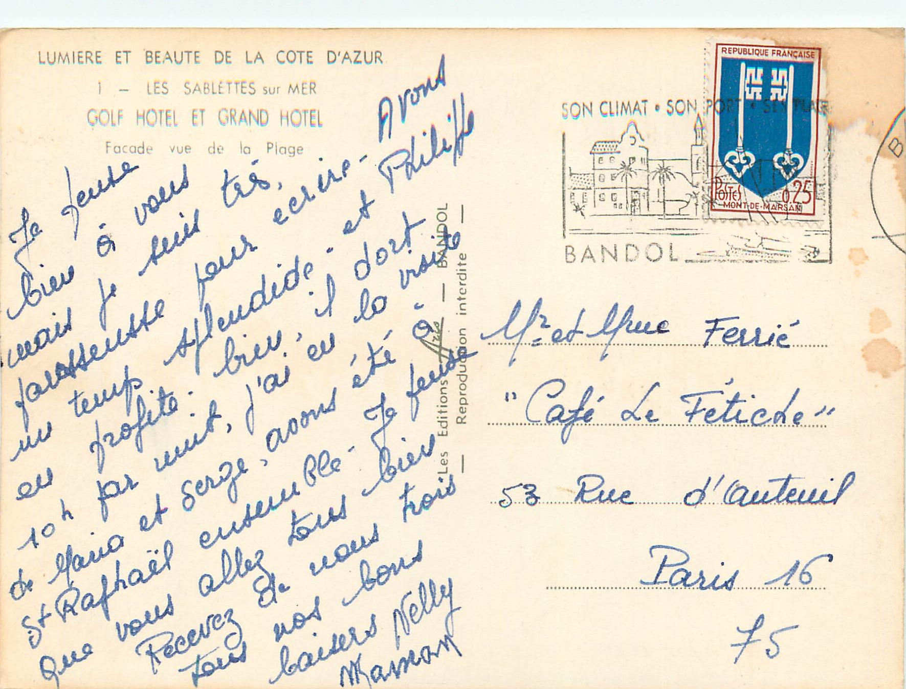Les Sablettes sur Mer — Golf Hotel et Grand Hotel — Éditions Bandol — Verso