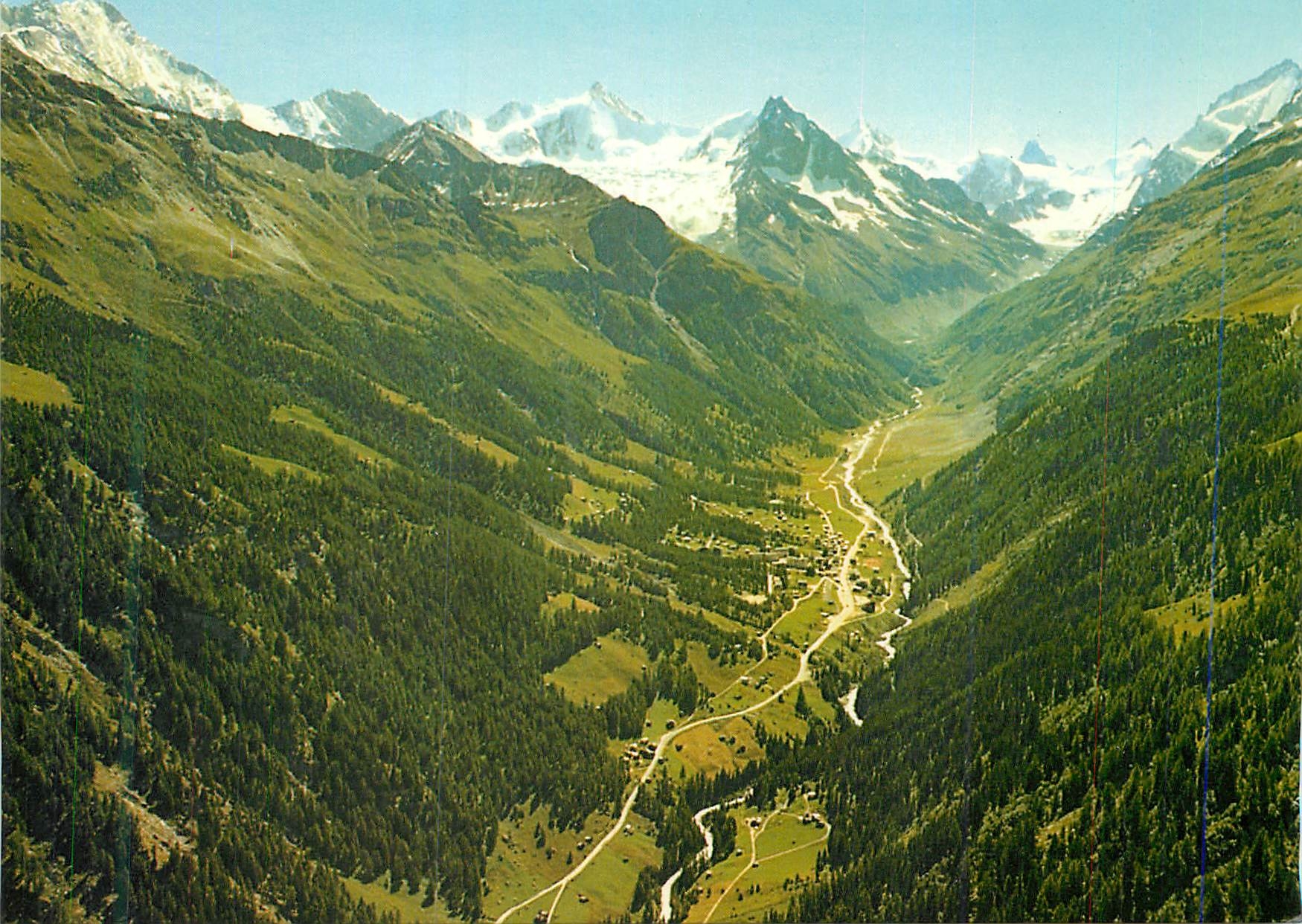 CPM Zinal Valais Suisse Vue aeriene Au fond les Alpes valaisannes avec le majestueux Cervin 