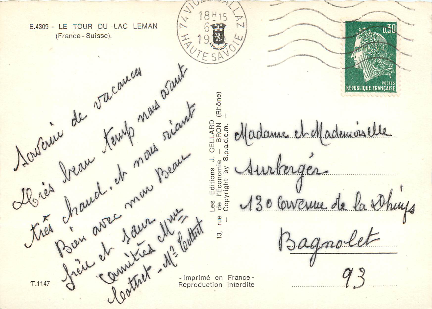 Der Rundgang am Lac Léman — Verlag J. Cellard, n° E.4309 — Rückseite