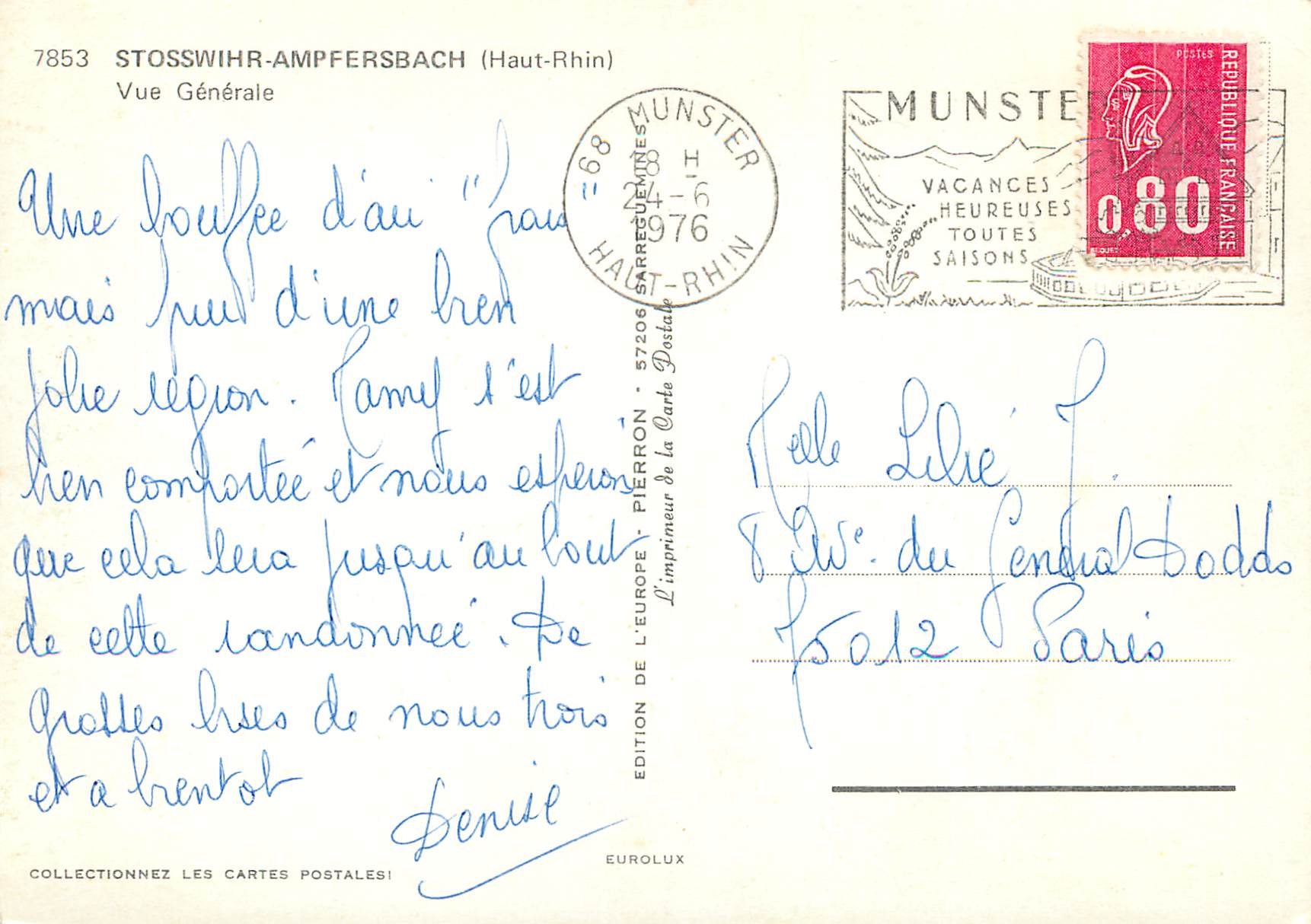 Stosswehr-Ampfersbach (Haut-Rhin) — Vue Générale — Édition Munster — Rückseite