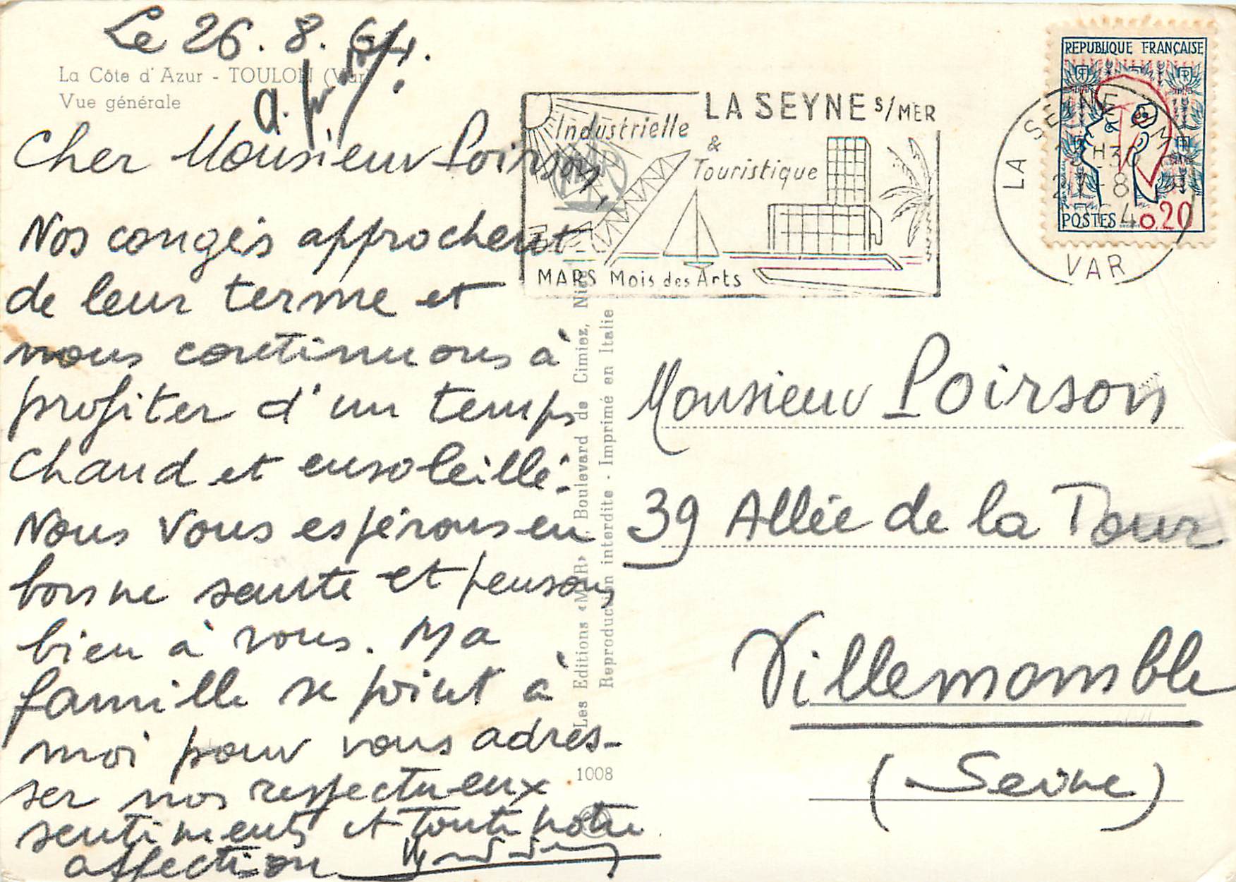 CPM La Cote d Azur Toulon Var Vue generale  — Verso