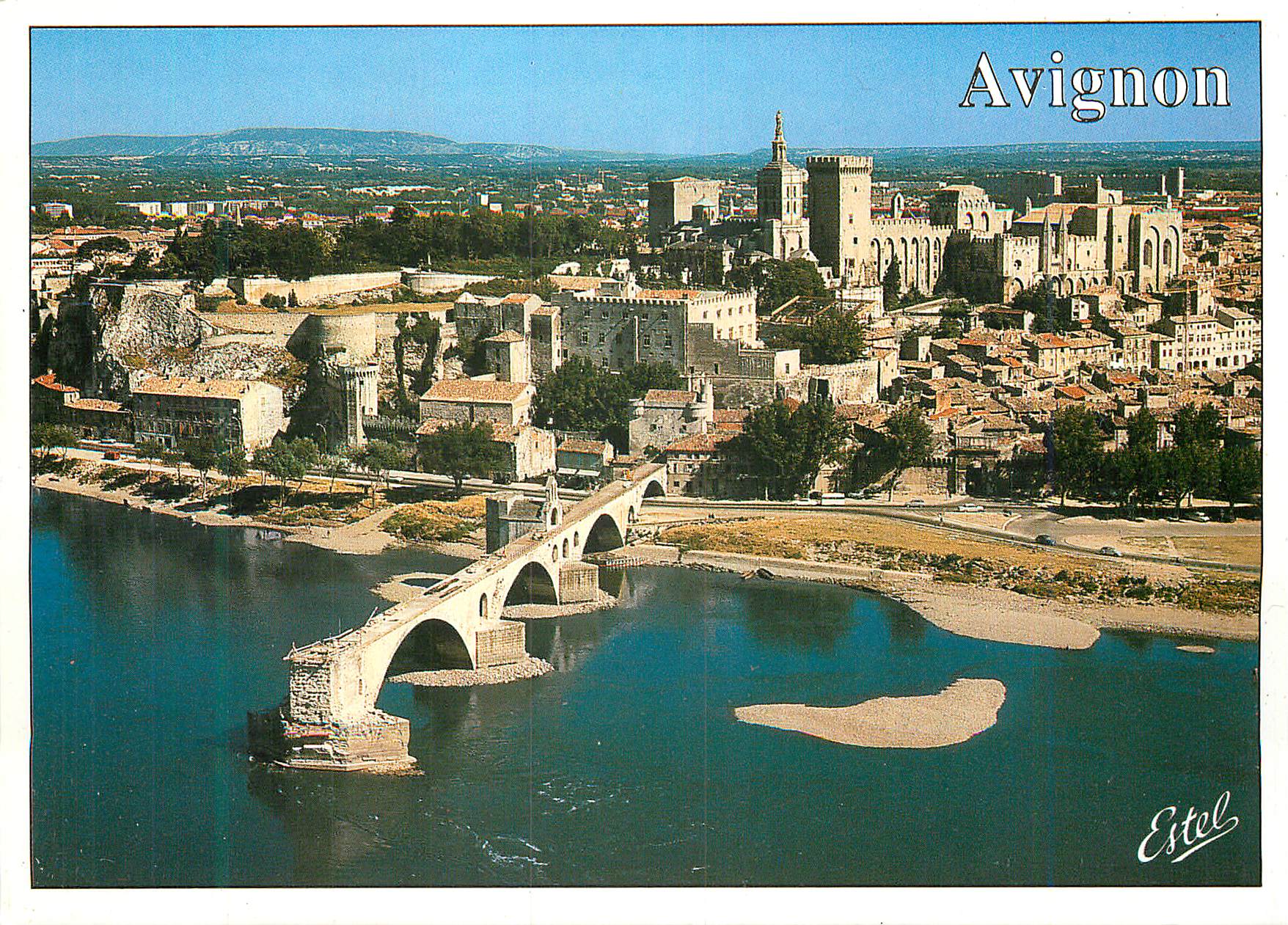 Avignon — vue aérienne du Rhône, du pont Saint-Bénézet et des Doms — Estel