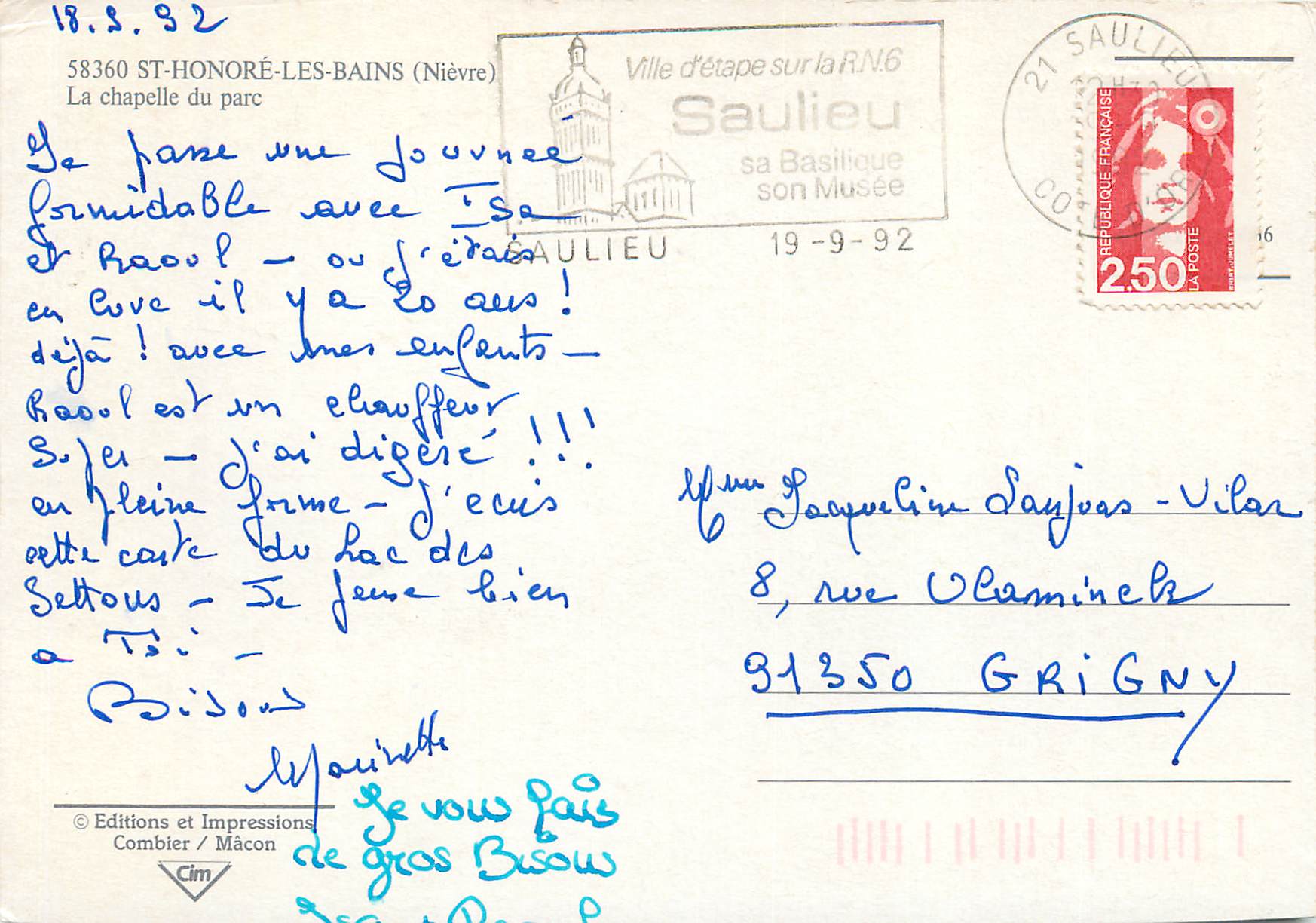 Chapelle du Parc St-Honoré — Les Bains — Éditions et Impressions Combier — Rückseite