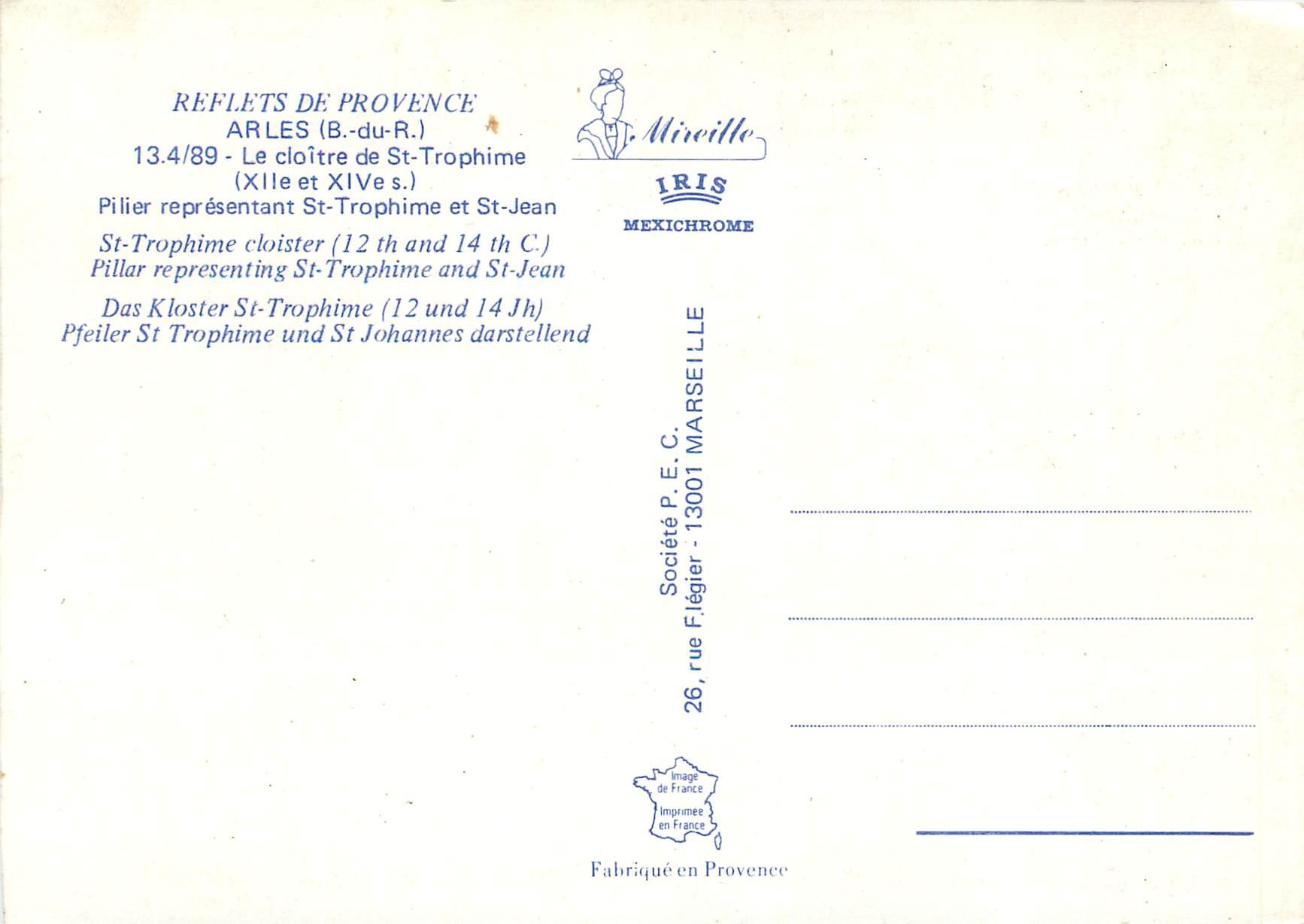 CPM Arles B du R Le cloitre de St Trophime  — Rückseite