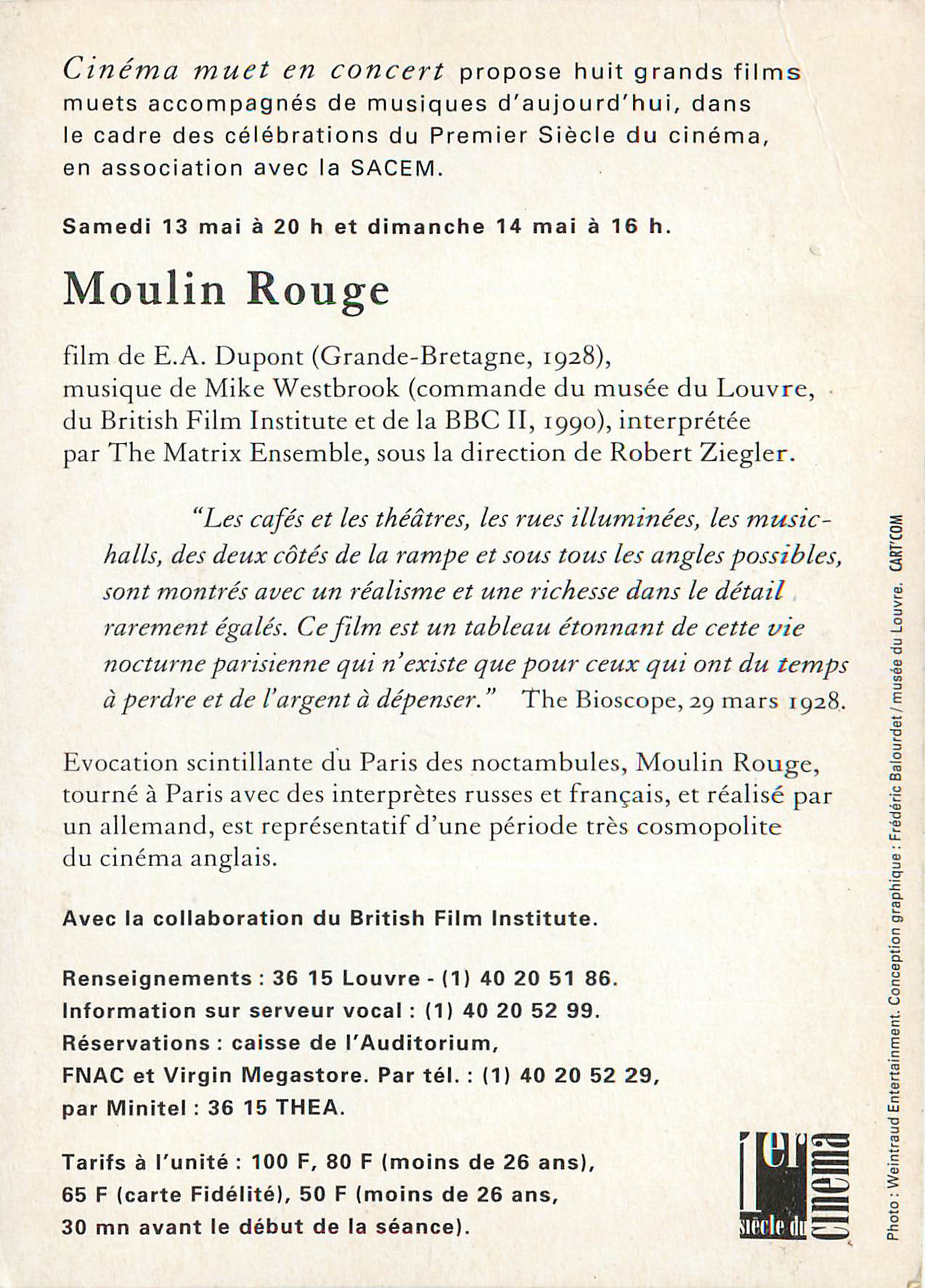 CPM Louvre Auditorium Moulin Rouge Ewald Dupont Mike Westbrook SACEM — Rückseite