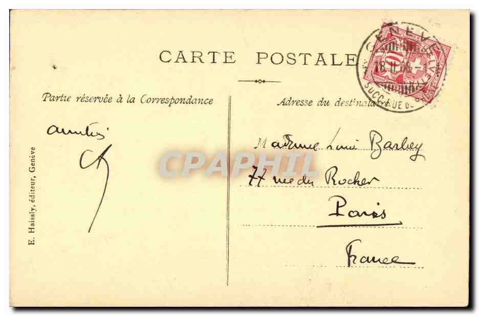CPA Suisse Geneve La rade et le Kursaal — Rückseite