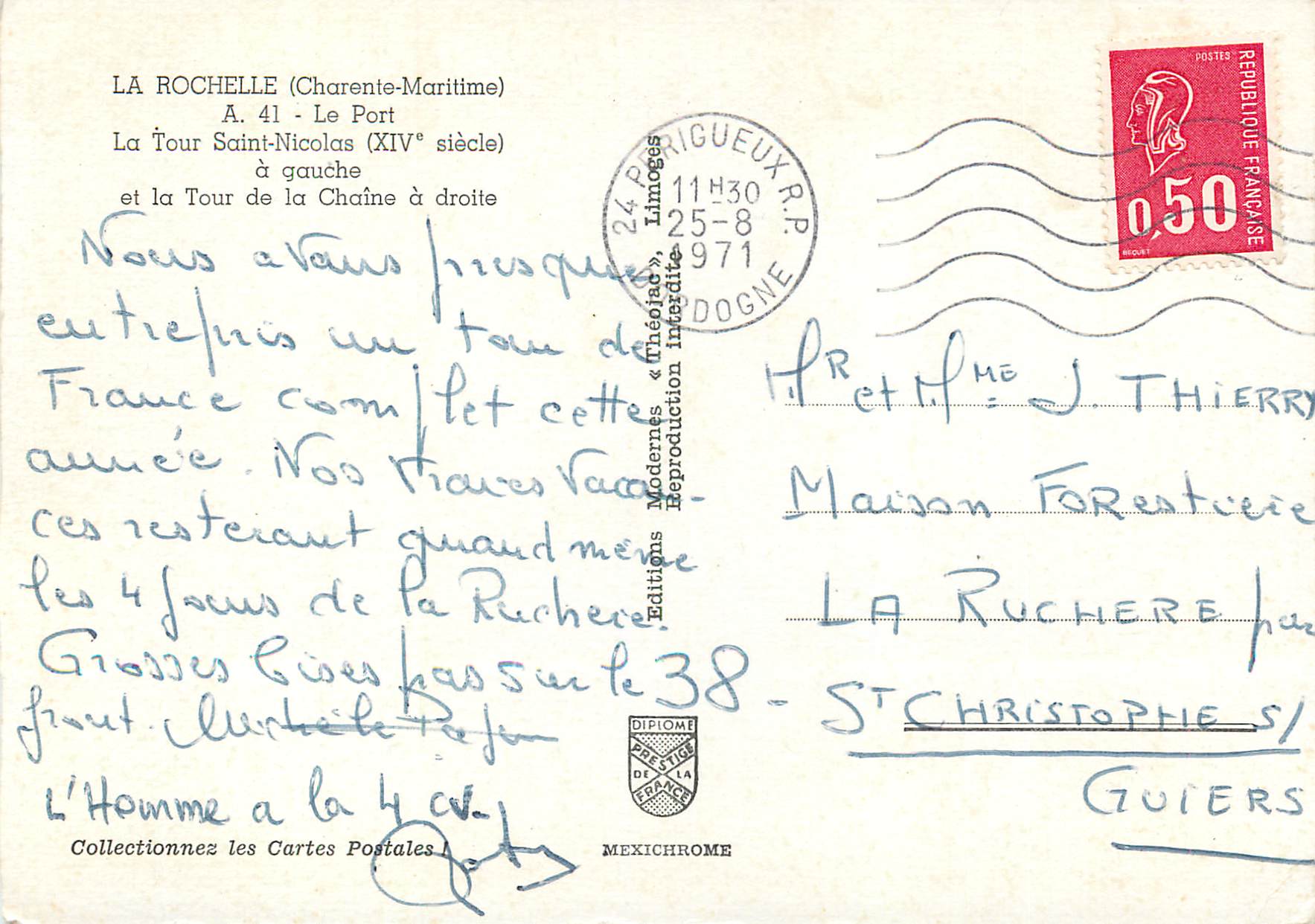 CPA la Rochelle (Charente Maritime) le Port la Tour Saint Nicolas (XVIe siecle) Bateaux — Verso