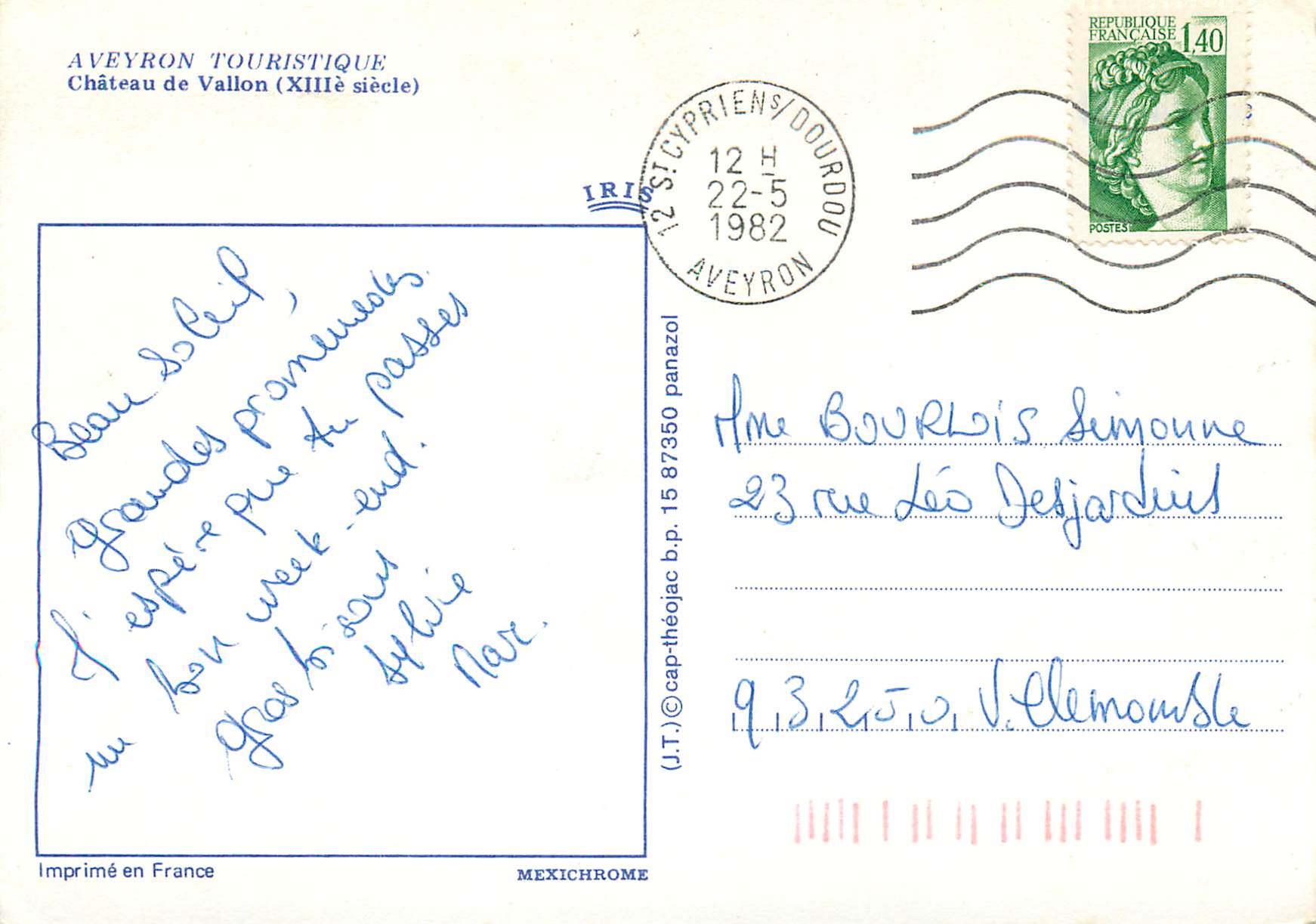 CPA Aveyron Touristique Chateau de Vallon (XIIIe siecle) — Back