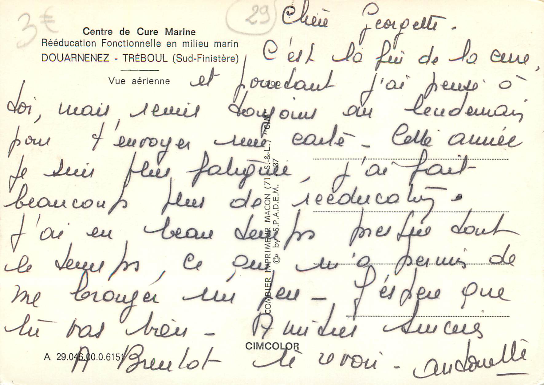 CPA Douarnenez Treboul (Sud Finistere)Centre de Cure Marine  — Rückseite