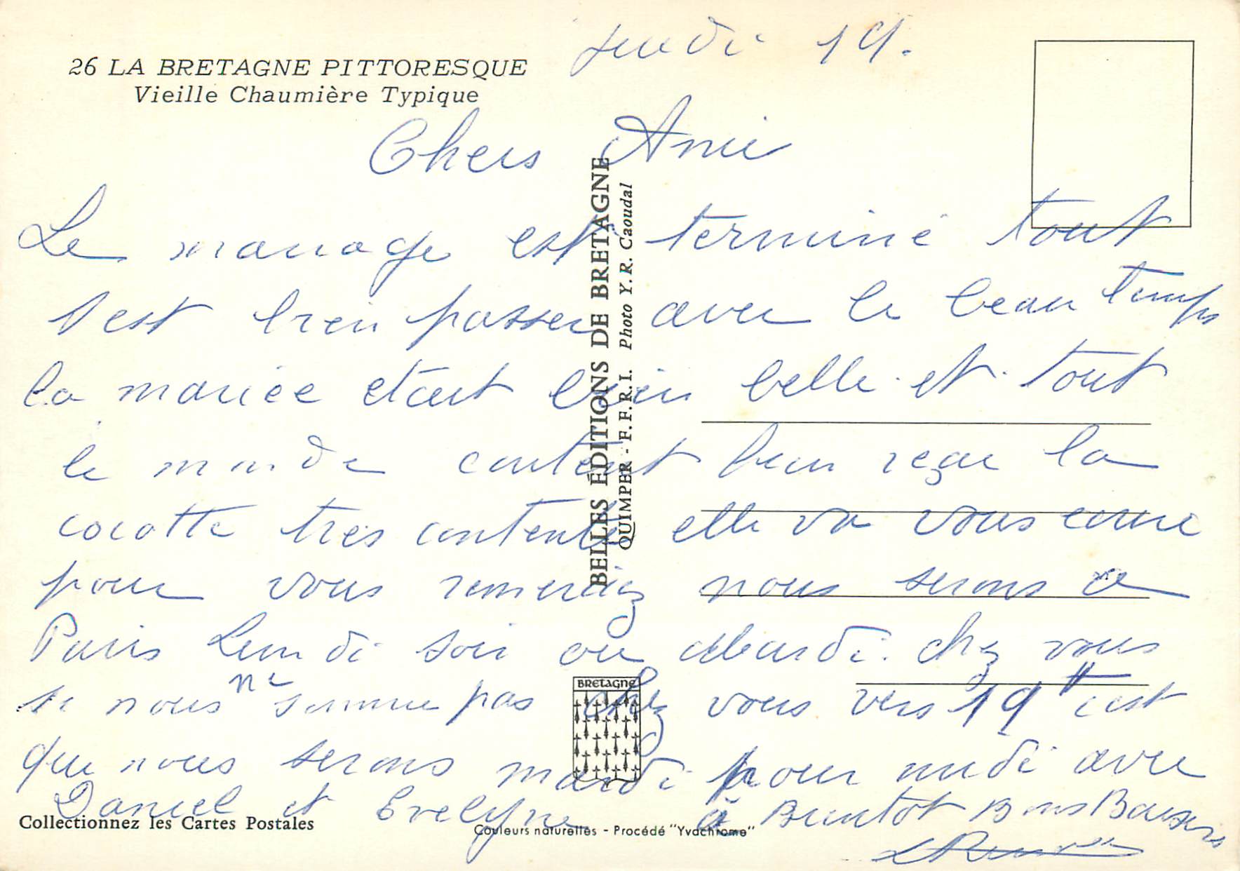 CPA Vieille Chaumiere Typique la Bretagne Pittoresque — Rückseite