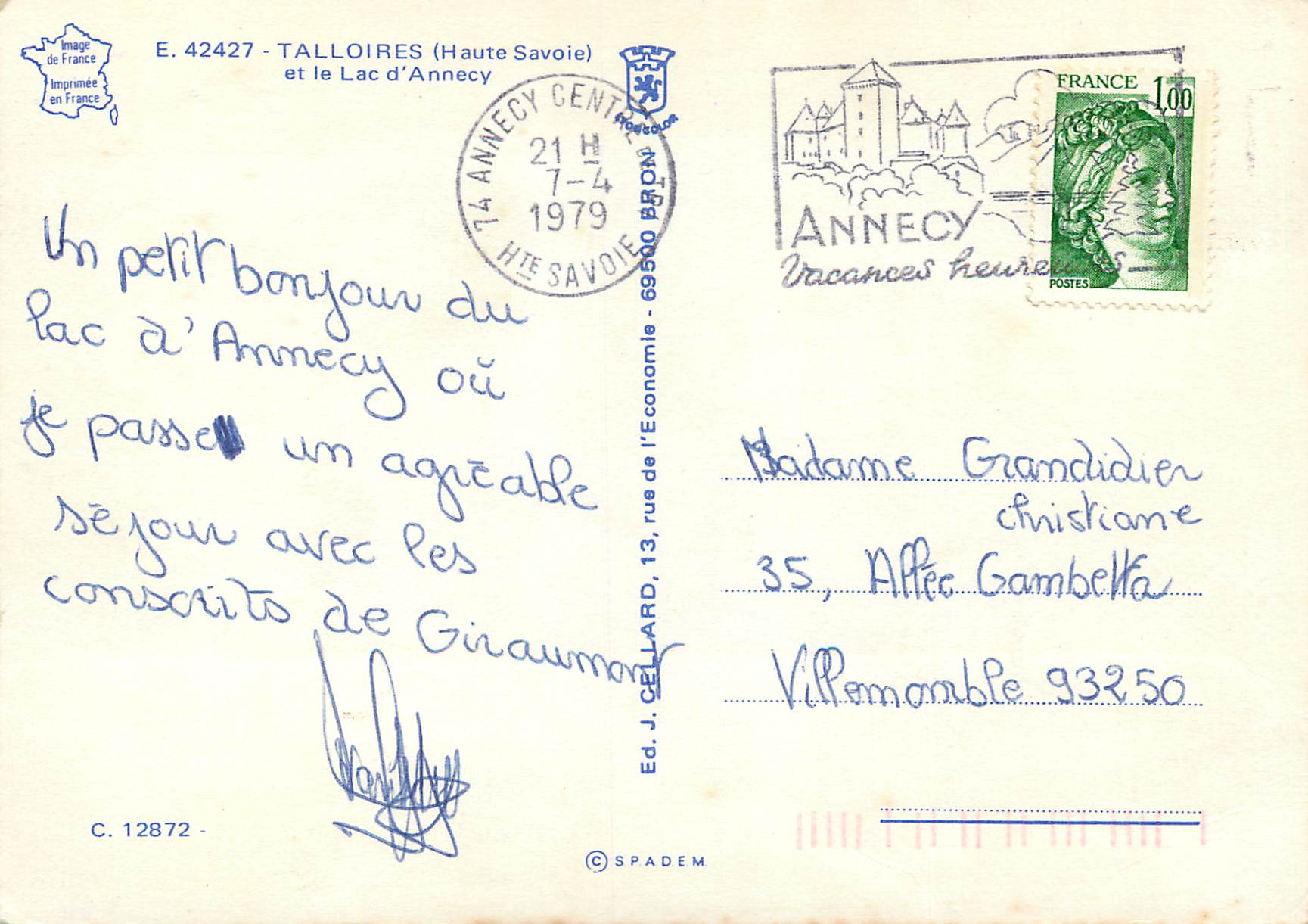CPA Talloires (Haute Savoie) et le Lac d'Annecy — Rückseite