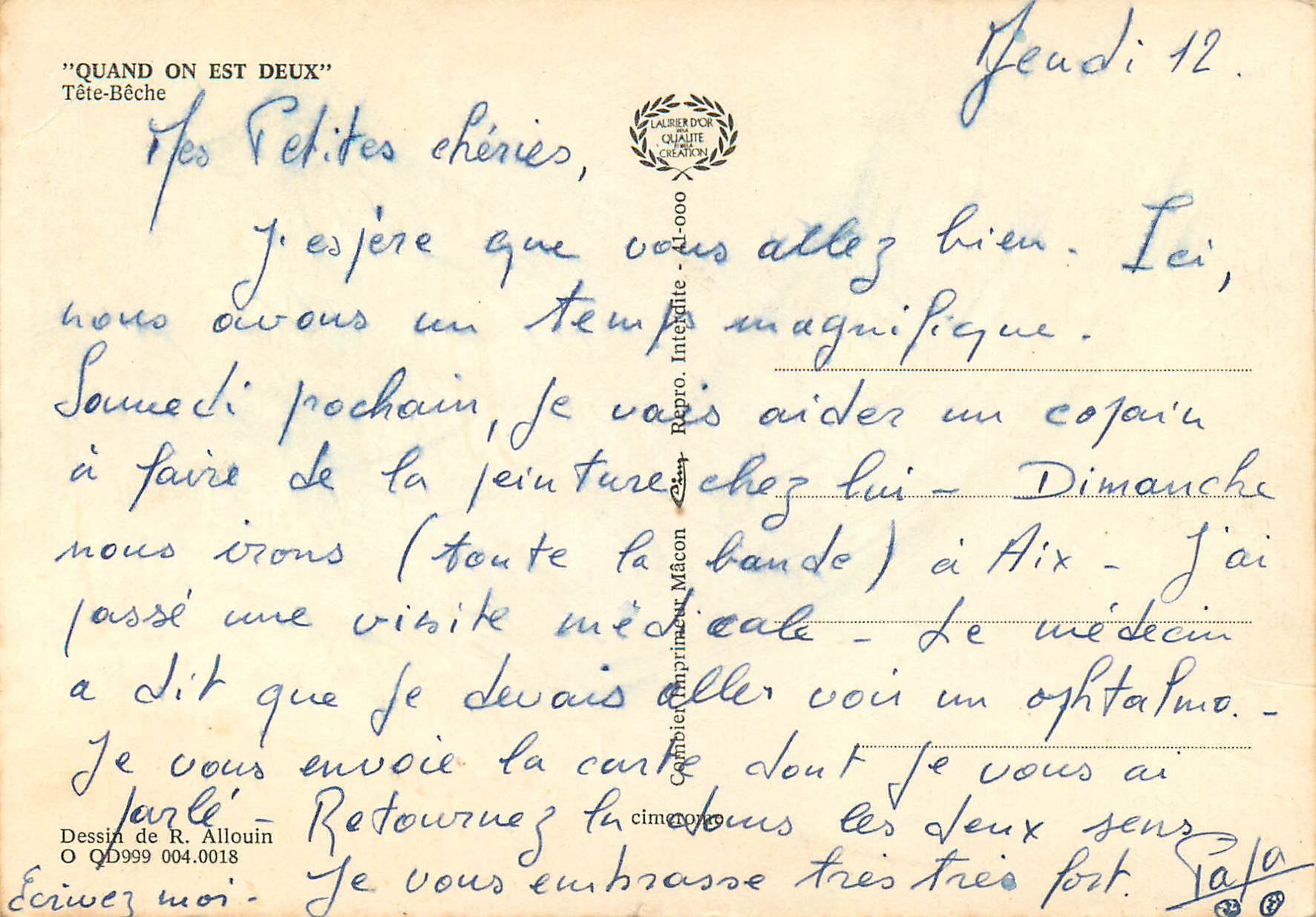 CPA Tete Beche Quand on est Deux Quelle tete ton medecin doit faire  — Rückseite