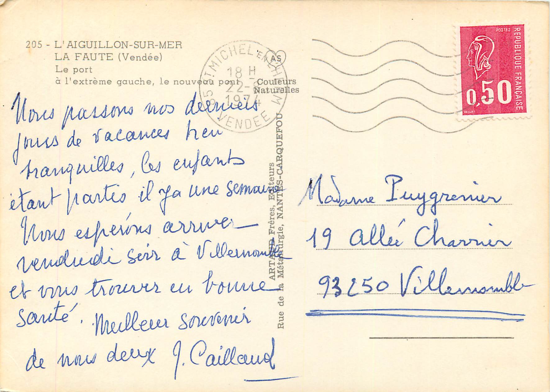 CPM L'Aiguillon sur Mer La Faute (Vendee) le Port — Verso