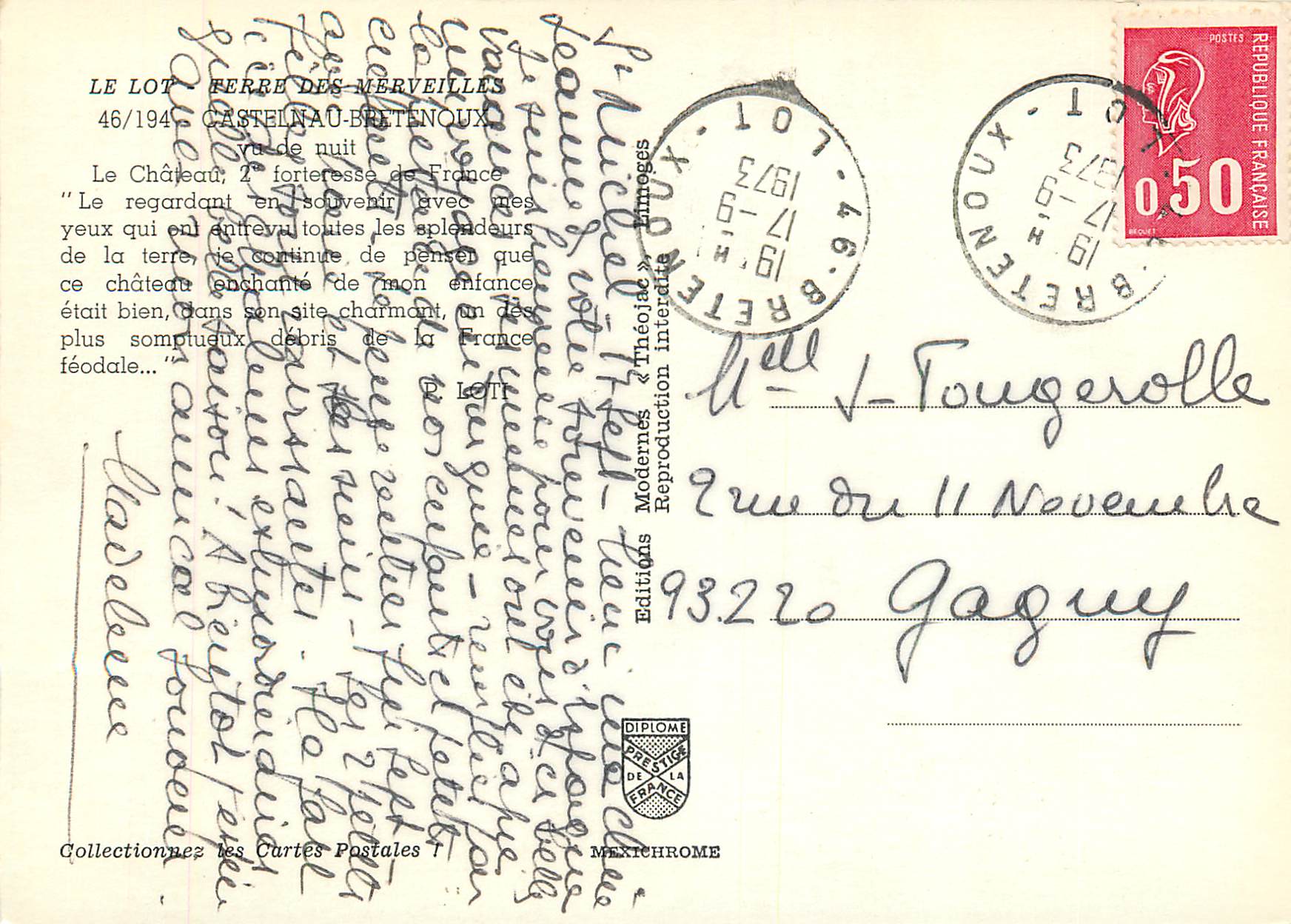 Château de Castelnau-Bretenoux — vu de nuit — Éditions Modernes, n° 46/1944 — Achterkant