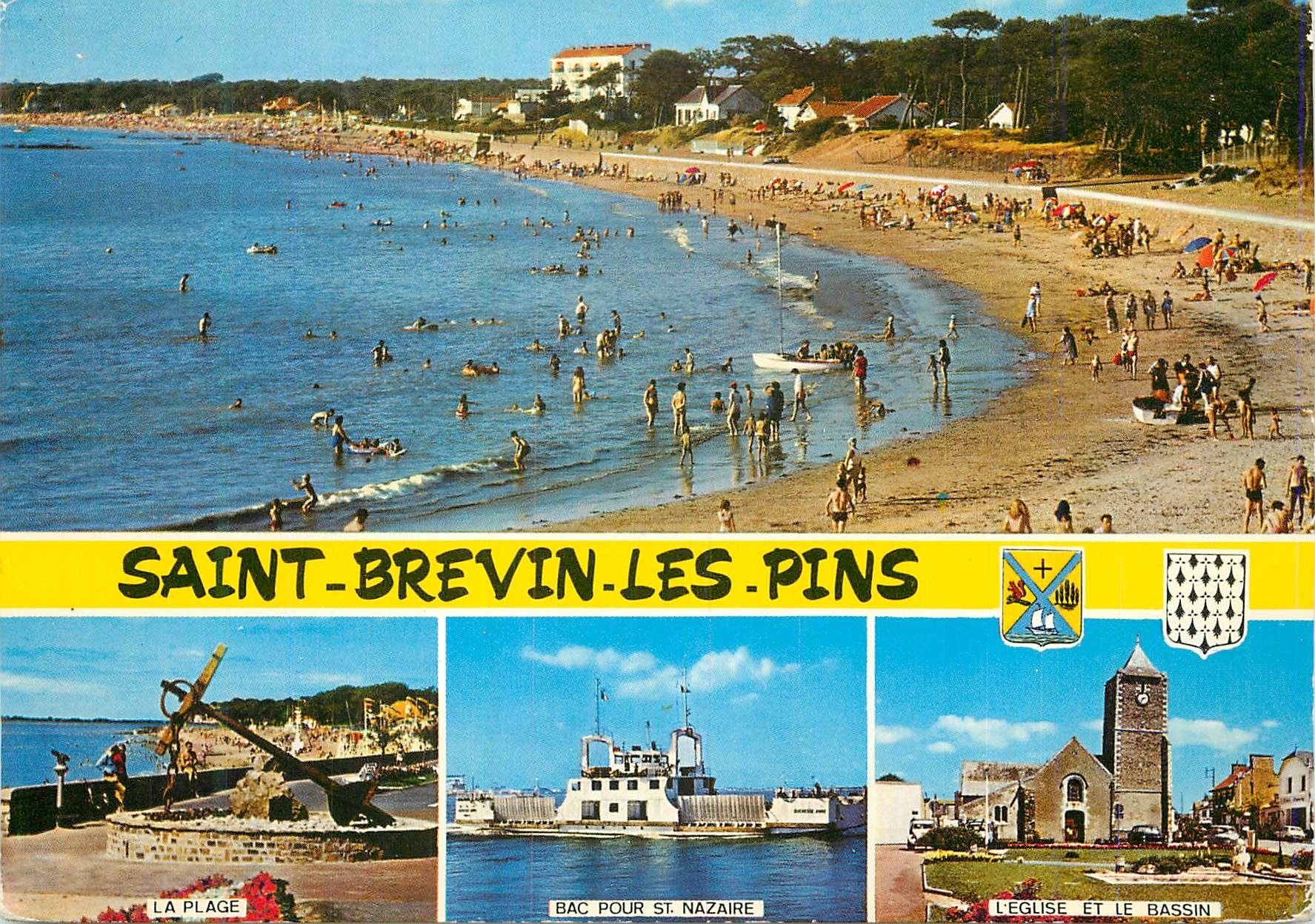 CPM Saint Brevin les Pins (Loire Atl 44) La plage Bac pour St Nazaire L'eglise et le bassin
