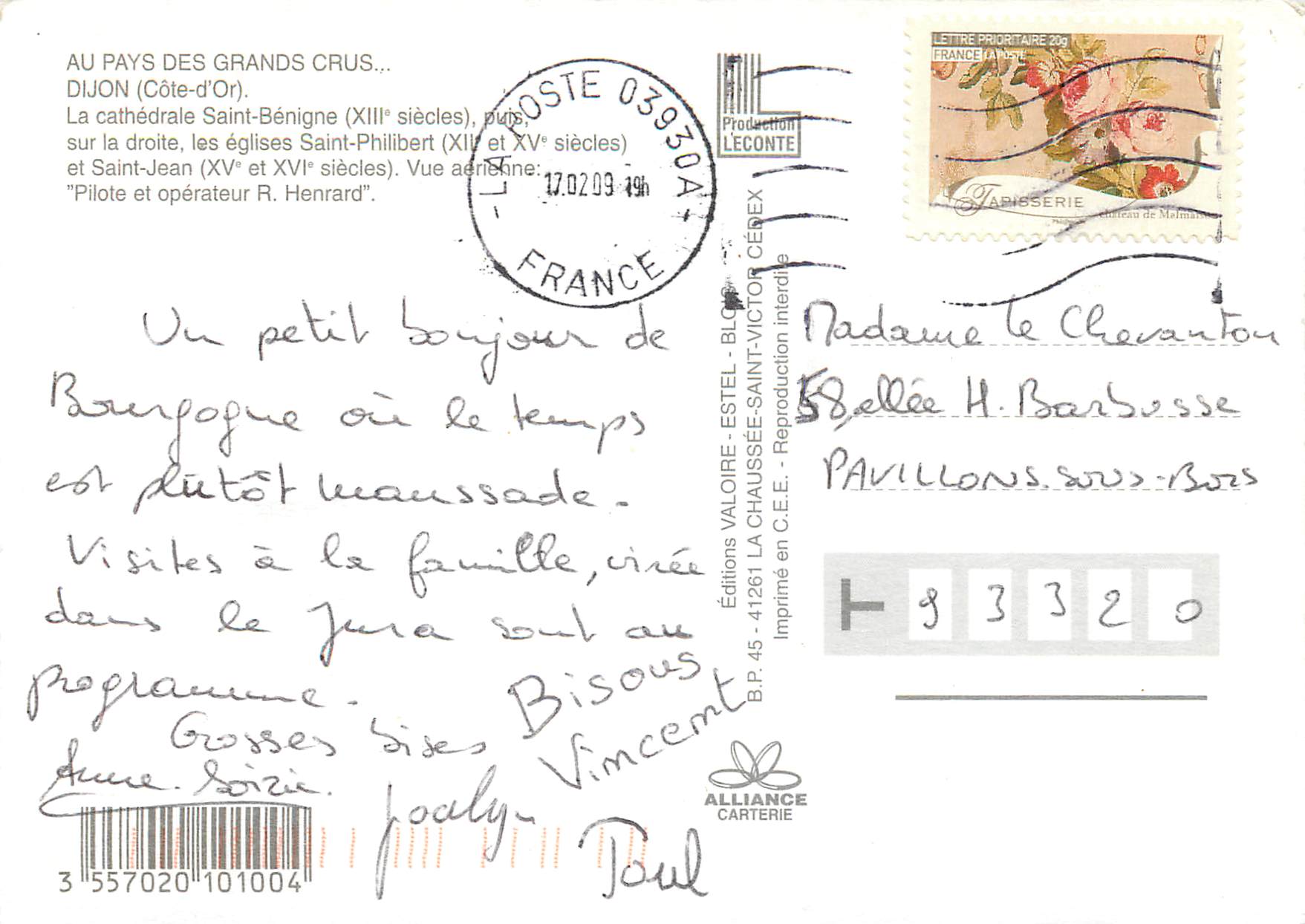 CPM Au Pays des Grands Crus Dijon (Cote d'Or) — Rückseite