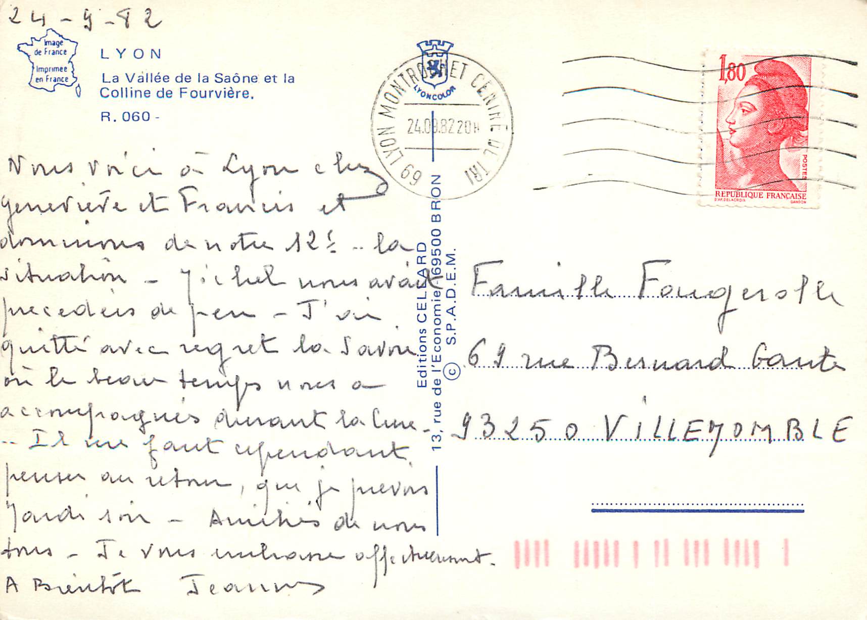 CPM Lyon La Vallee de la Saone et la Colline de Fourviere — Verso