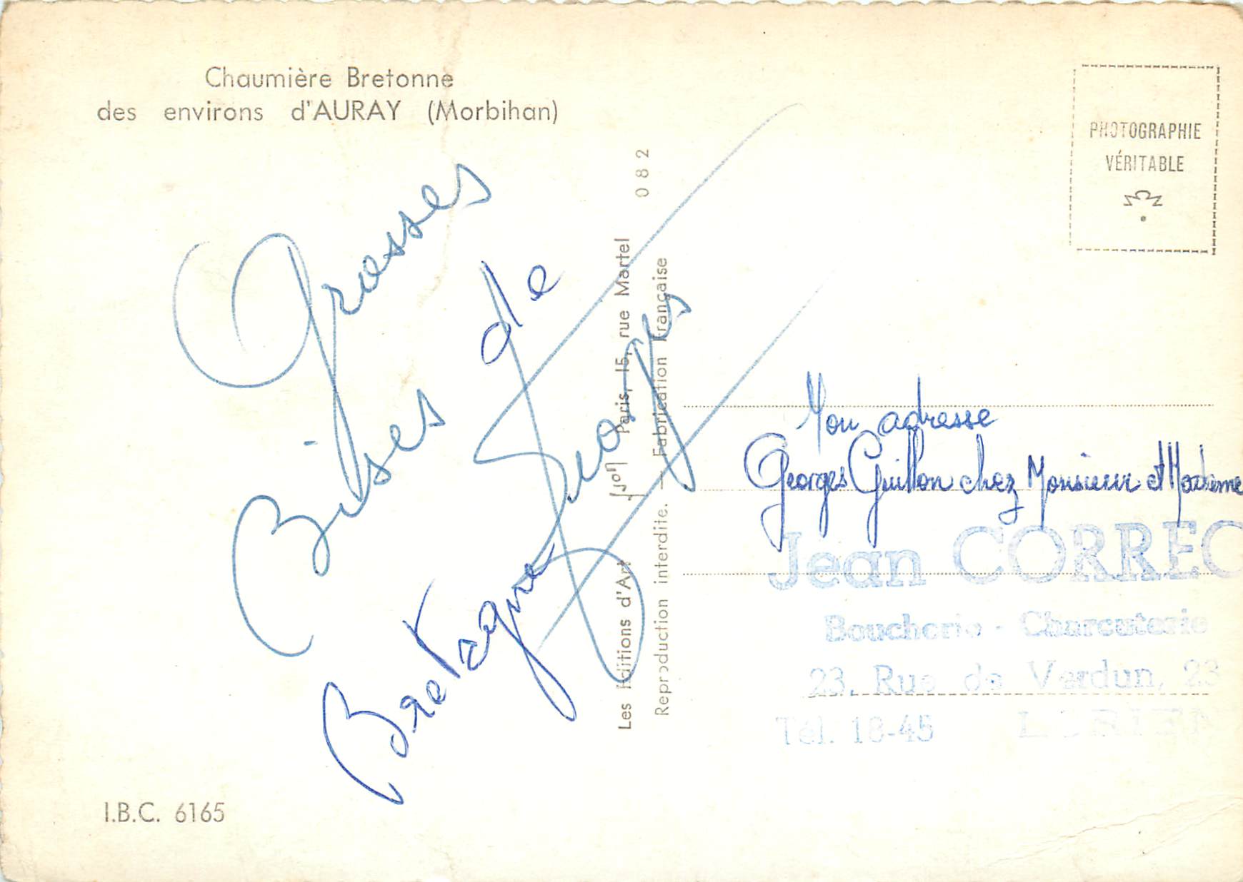 CPM Chaumiere Bretonne des Environs d'Auray (Morbihan) — Rückseite