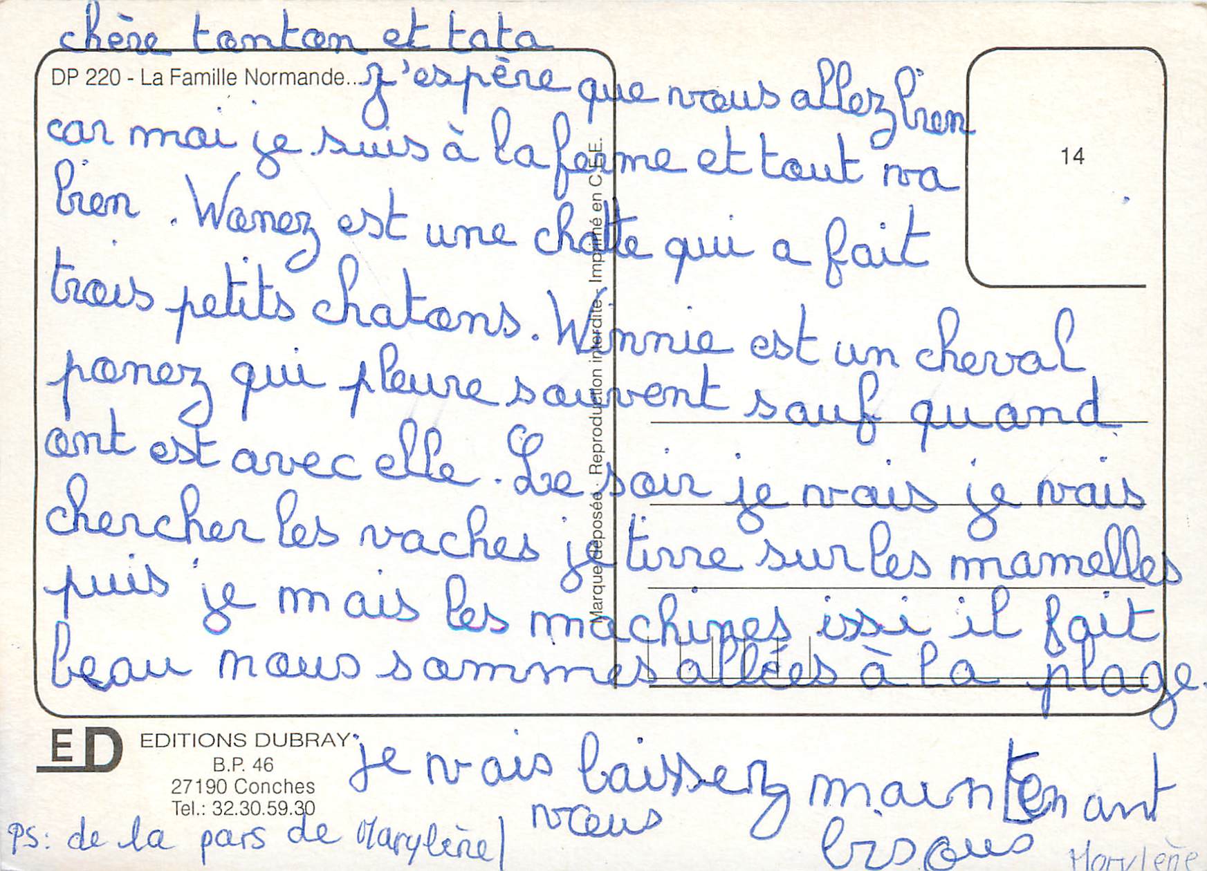 CPM La Famille Normande Cochon Porc Vache Chevre Cheval — Rückseite