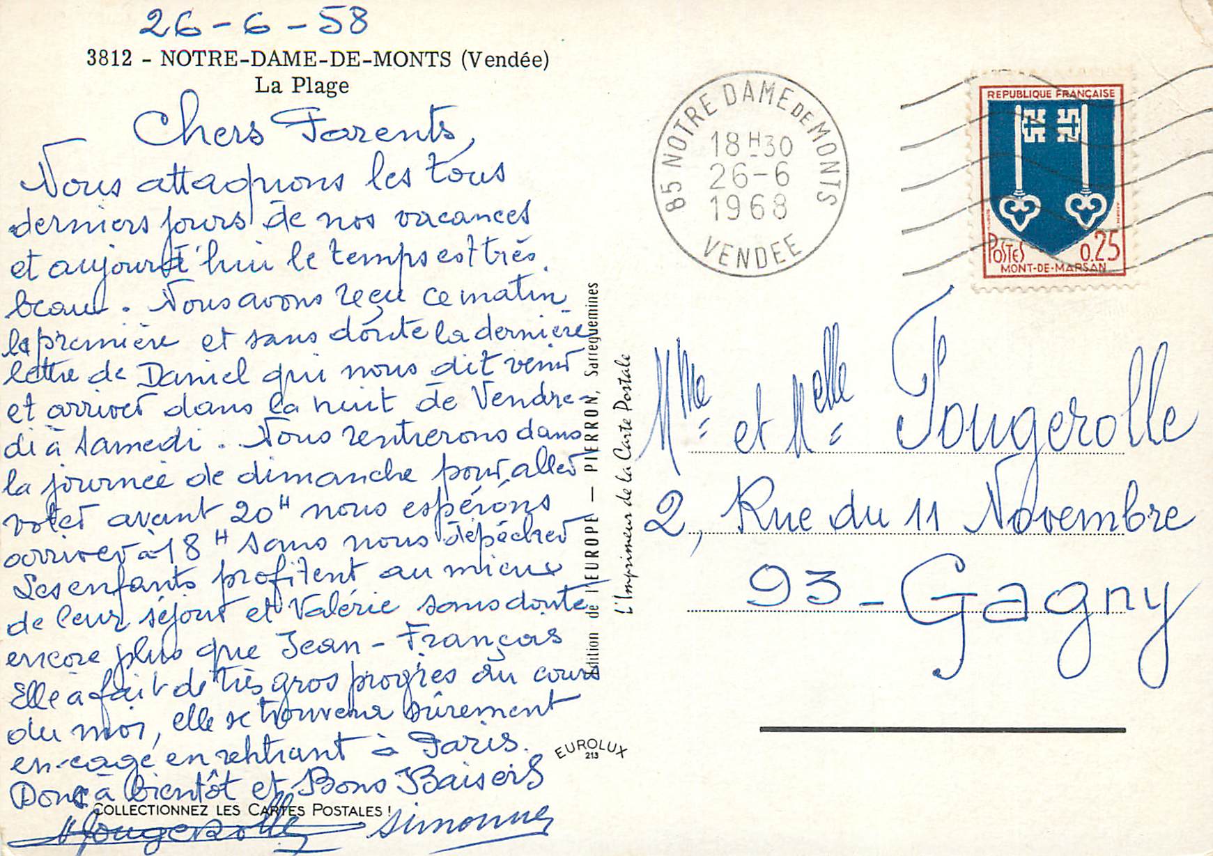 CPM Notre Dame de Monts (Vendee) La Plage — Rückseite