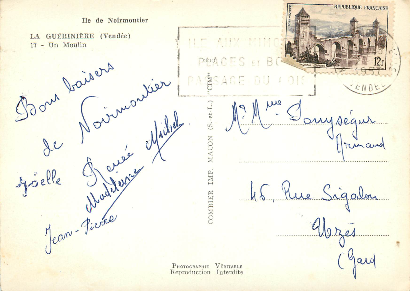 La Guérinière (Vendée) — Un Moulin — Combier Imp. (S. et L.) — Rückseite