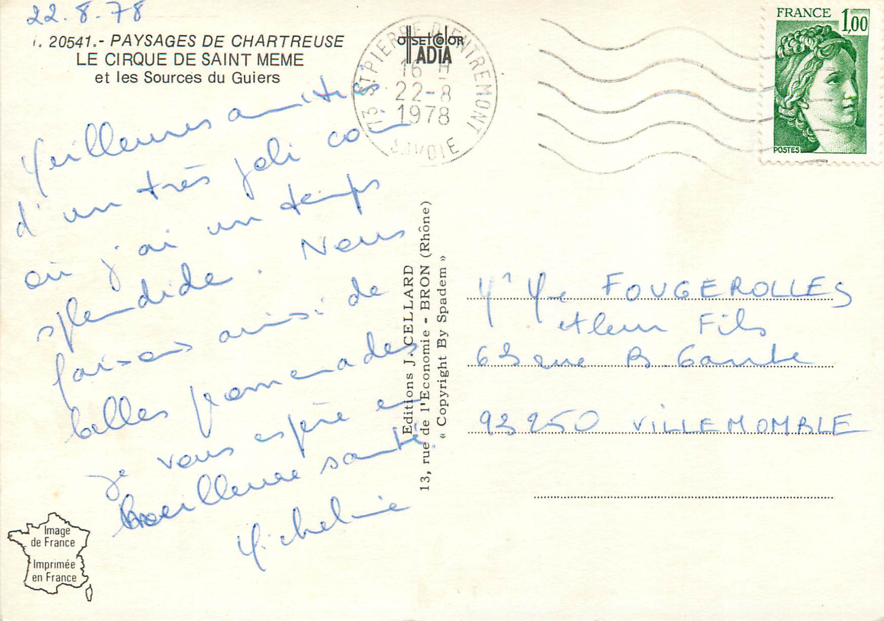 Cirque de Saint Même — paysages et sources — Éditions J. Cellard — Rückseite