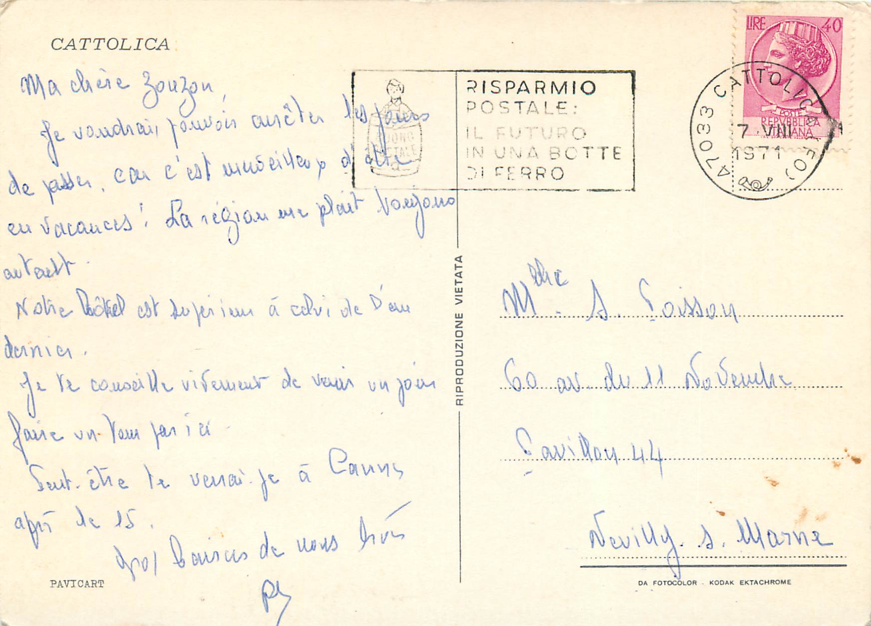CPM Souvenir Cattolica — Rückseite