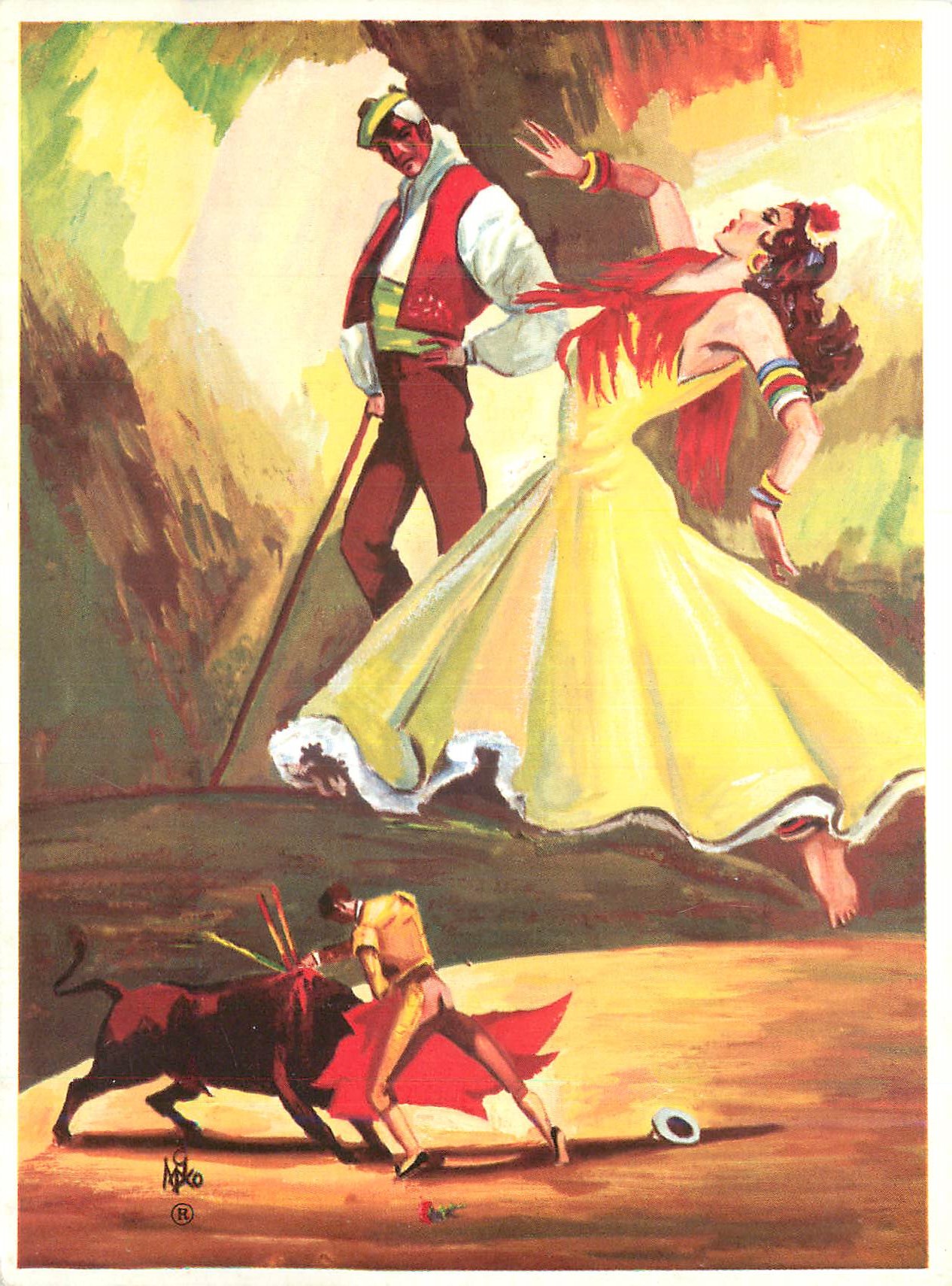 CPM Fantaisie Espagne Flamenco Corrida Taureau