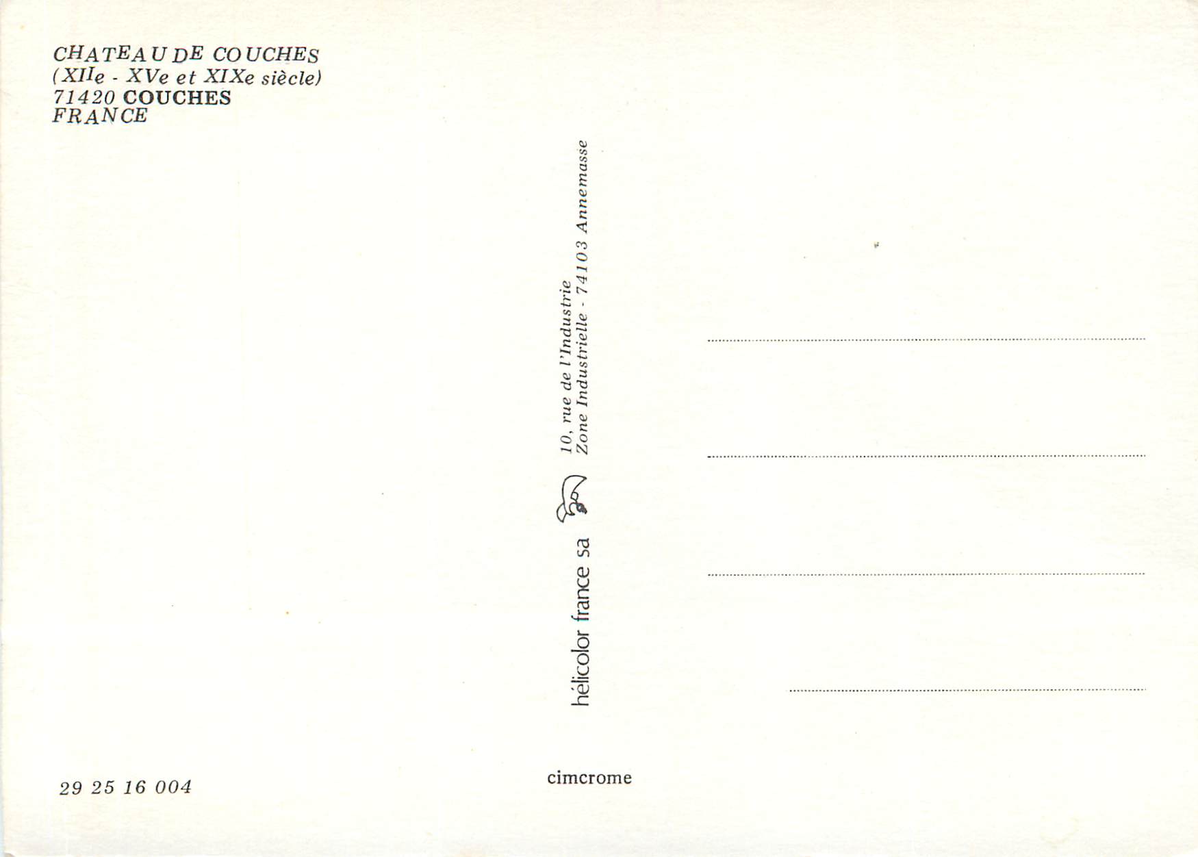 CPM Chateau de Couches (XIIe XVe et XIXe Siecles) Couches France — Rückseite